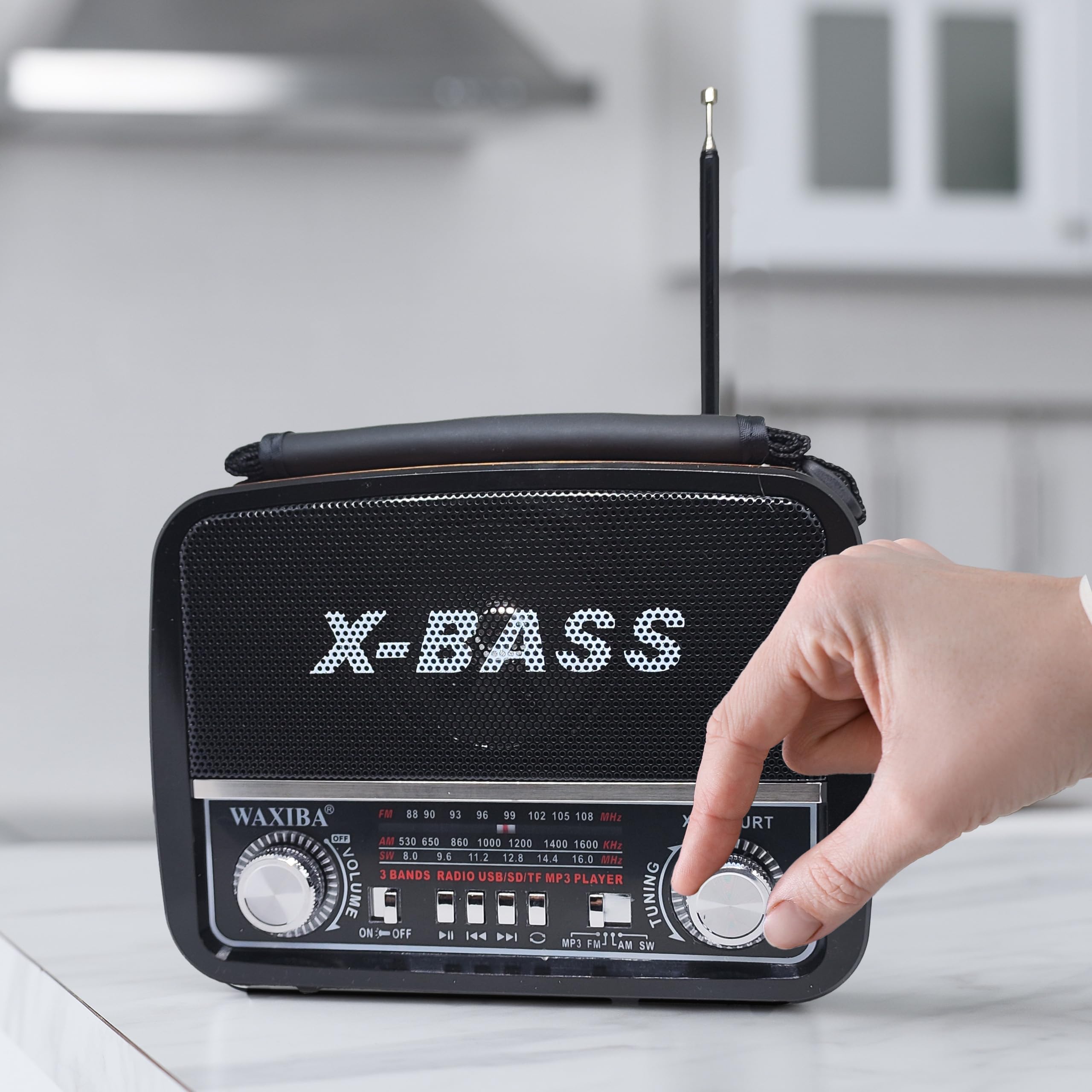 Retoo Radio retro Bluetooth FM, radio nostálgica, radio de maletín, carcasa en imitación de madera, radio vintage, sistema compacto, compatible con USB, ranura para tarjetas SD, radio de cocina