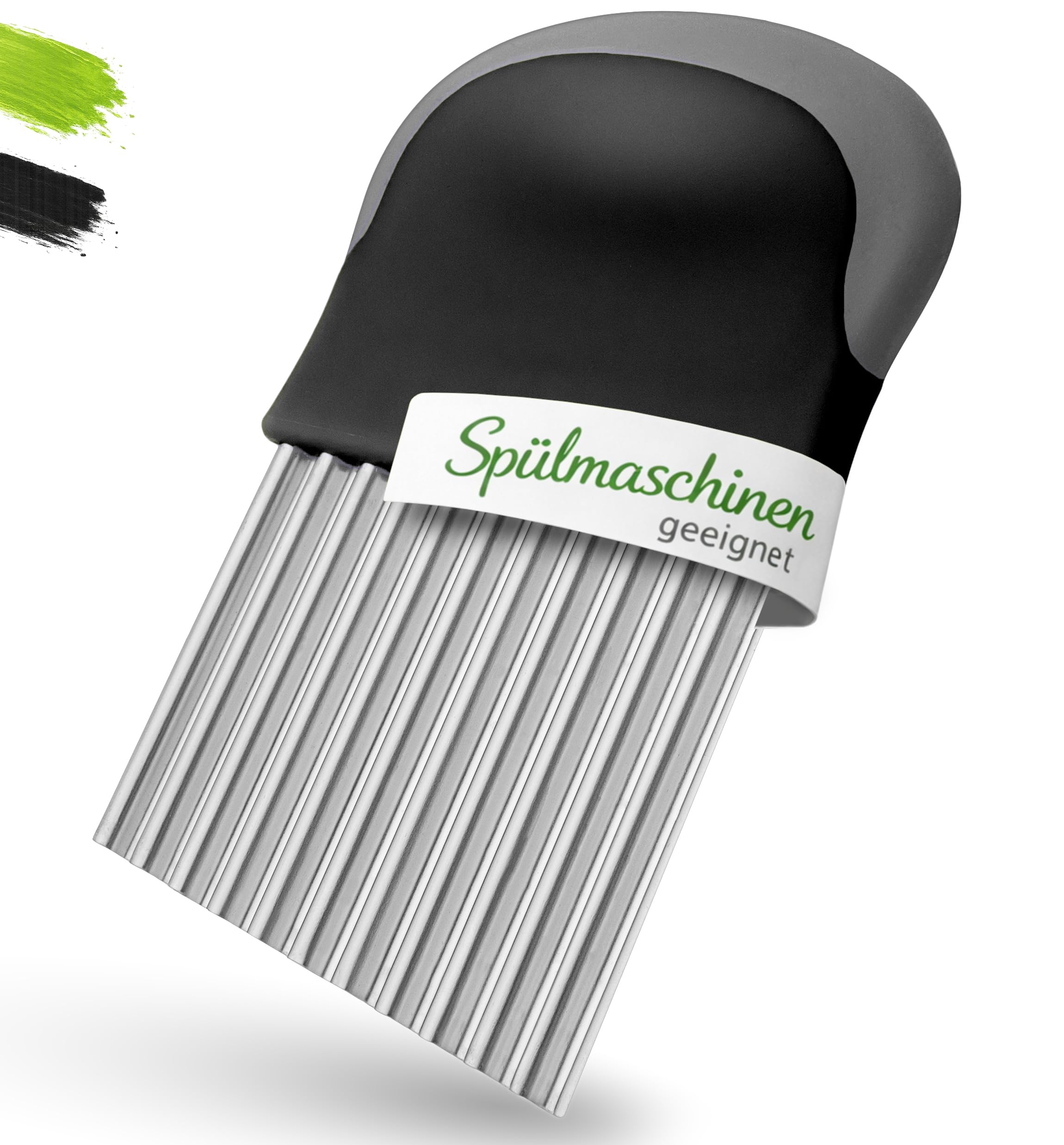 Villkin Wellenschneider aus Edelstahl - Spülmaschinengeeignet - Ergonomischer Griff für sicheren Halt - Für Kartoffeln, Gemüse und Obst – Gleichmäßige Wellen- und Riffelschnitte (1x Schwarz-Grau)