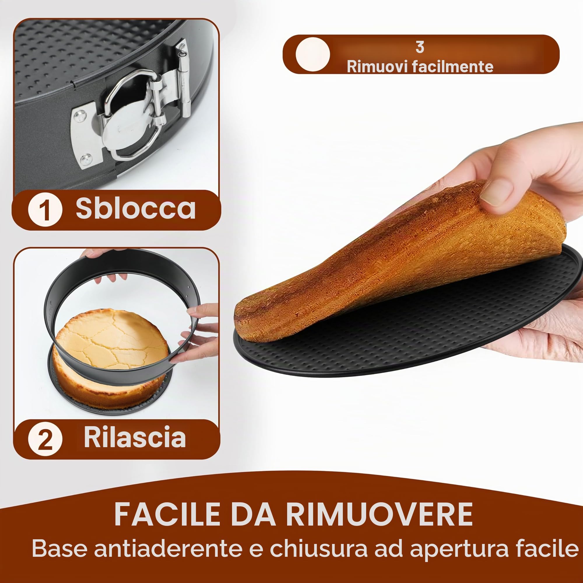 Tortiera Rimovibile 4 Pezzi Ø 11/18/23/26 cm,Professionale Teglia da Forno Rotonda Springform con Rivestimento Antiaderente Torte in Acciaio al Carbonio Cake Pan per Pane e Formaggio
