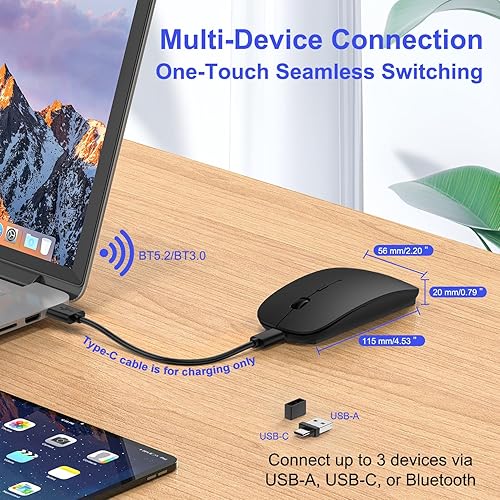Miniatura 2 de Bluetooth Wireless Mouse for MacBook Air Mac Pro iPad Laptop Computer Pad Optical Rechargeable Slim Silent Dual Mode (2.4G USB-C/USB-A&Bluetooth