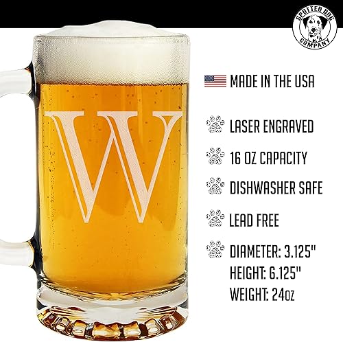 Miniatura 6 de Taza de cerveza de vidrio con monograma grabado de 16 onzas (letra W), regalos de cerveza personalizados de la A-Z para hombres, Día del Padre,