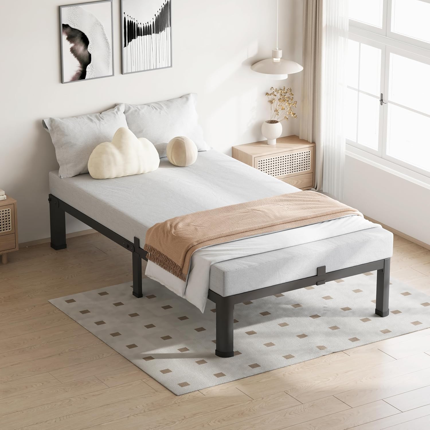 10 Inch Twin Size Bed Frame, 3500Lbs Heavy Duty Metal Platform with Round Corner Legs Mattress Slide Stopper, Steel Slat Support No Box Spring Needed, Noise Free, Non-Slip, Easy Assembly - Image 2