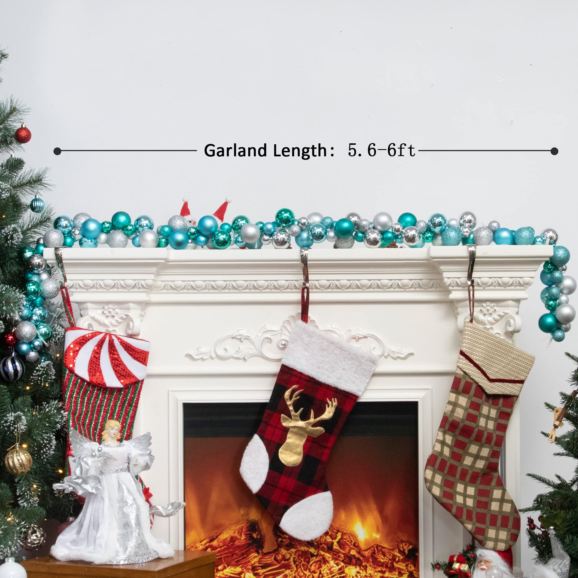 Amooca Ghirlanda di palle di Natale con luci a LED 1,8 m decorazione da parete decorazione da appendere ornamento albero di Natale decorazione per la casa festa blu argento