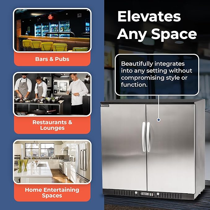 Procool 2-Door Counter Height Beverage Refrigerator - 36" Wide Energy Efficient Stainless Steel Bar Fridge With LED Lighting - Commercial Back Bar Cooler on Fridge.com