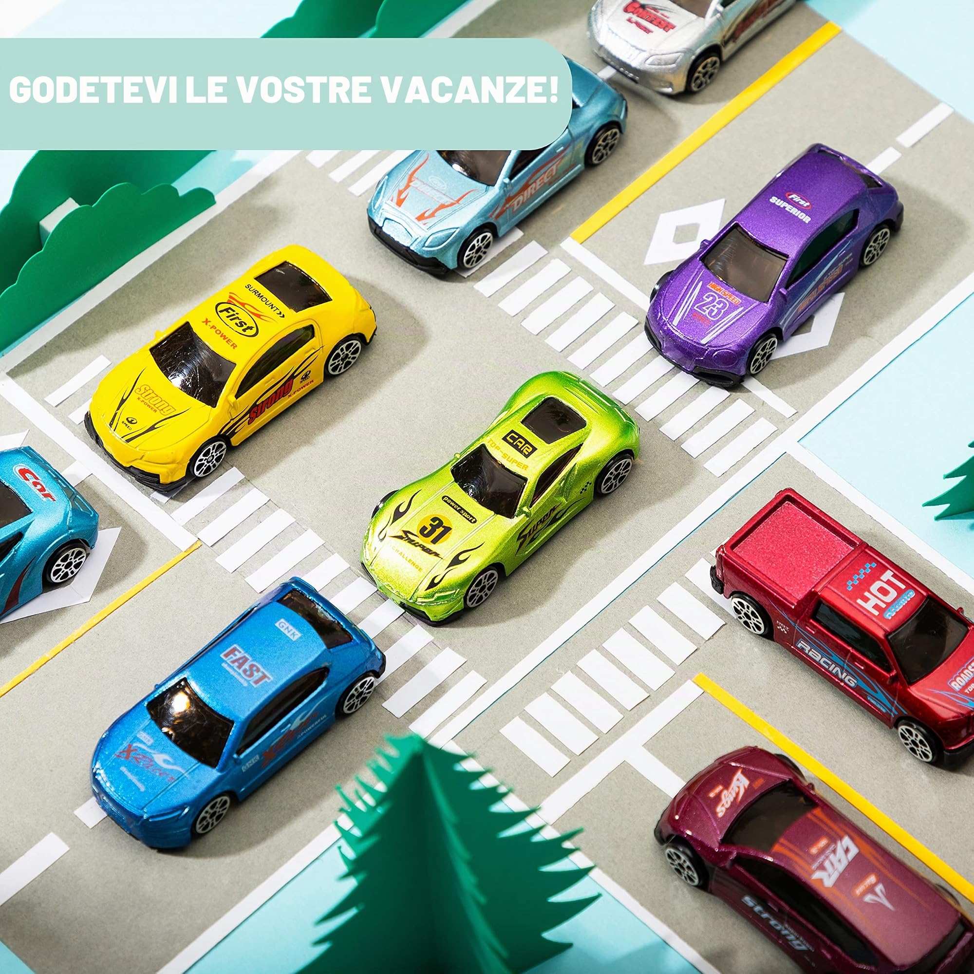 JOYIN 12 car die-cast riempito big uova di pasqua, 3.2" variopinto luminoso preriempita plastica uova di pasqua con diverse vetture pressofuso