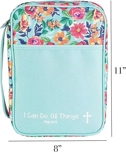 Miniatura 5 de Dicksons I Can Do All Things - Funda de lona grande con cremallera y asa para la Biblia con diseño floral azul