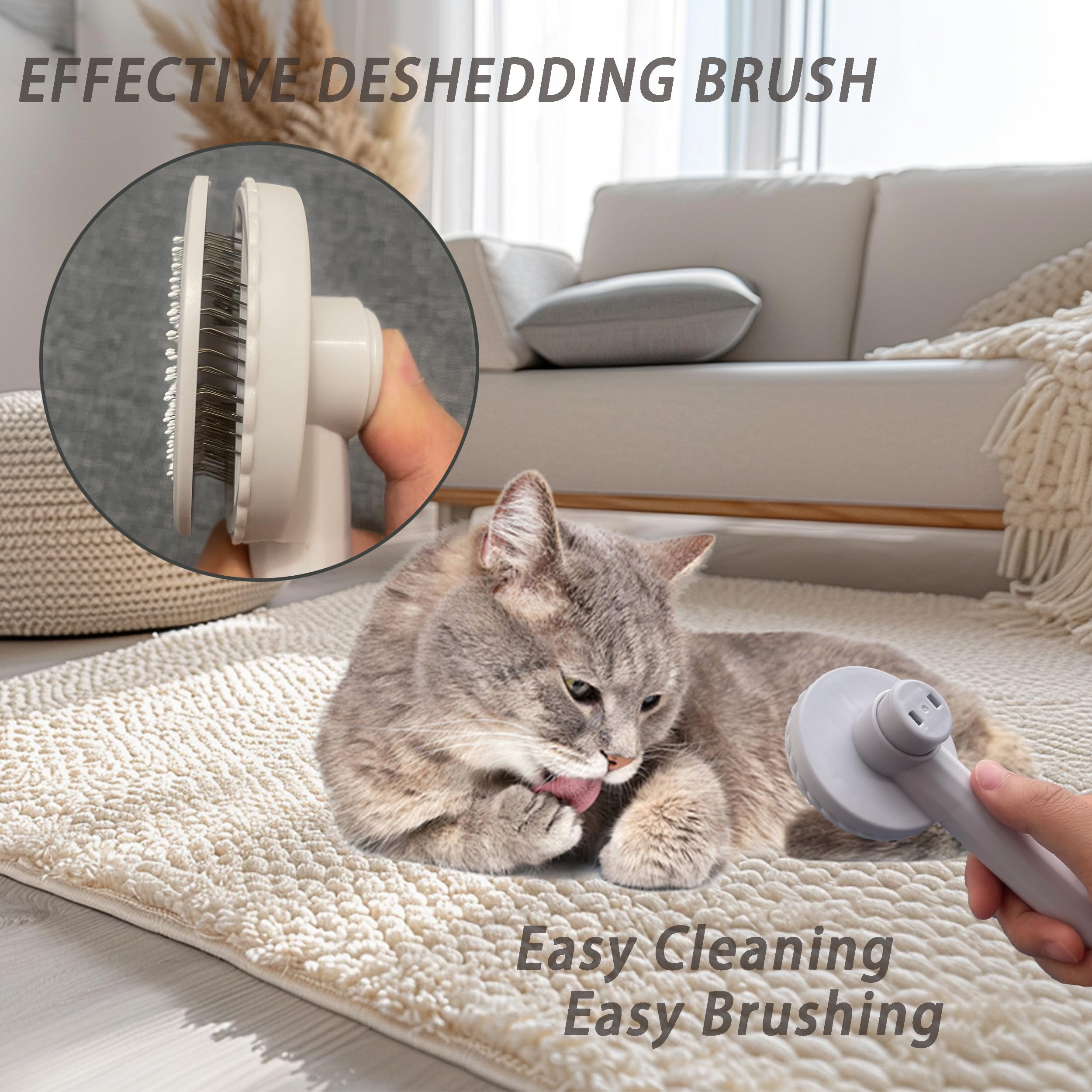 Kit de 6 herramientas de aseo para gatos, desenredado y desenredado para pelo largo y corto, cepillo de limpieza automática con peine de pulgas 6 en 1 para gatos y gatitos (blanco)