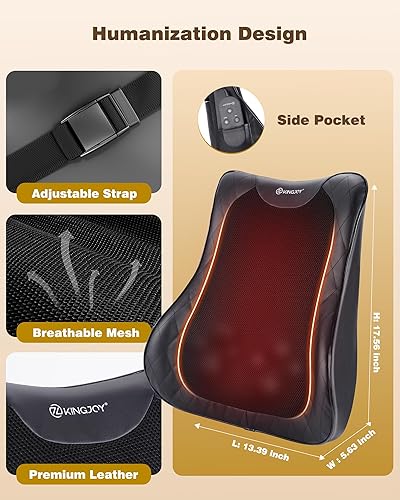 Miniatura 8 de KINGJOY Masajeador de espalda para aliviar el dolor de tejido profundo, masajeador de espalda completa con calor 3D Shiatsu amasamiento eléctrico