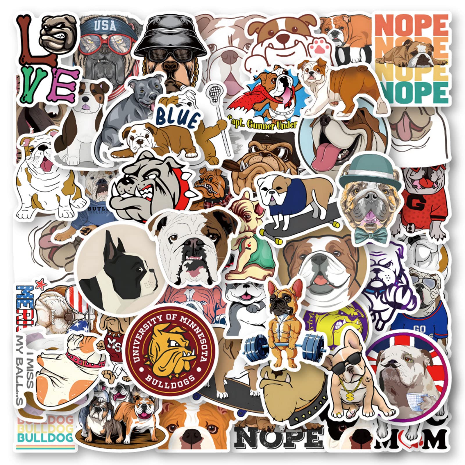 50pcs American Pit Bull Terrier Stickers for Water Bottles, Cute Bulldog Dog Stickers for Kids, Funny Vinyl Decals for Scrapbook Phone Laptop Skateboard Bike Car