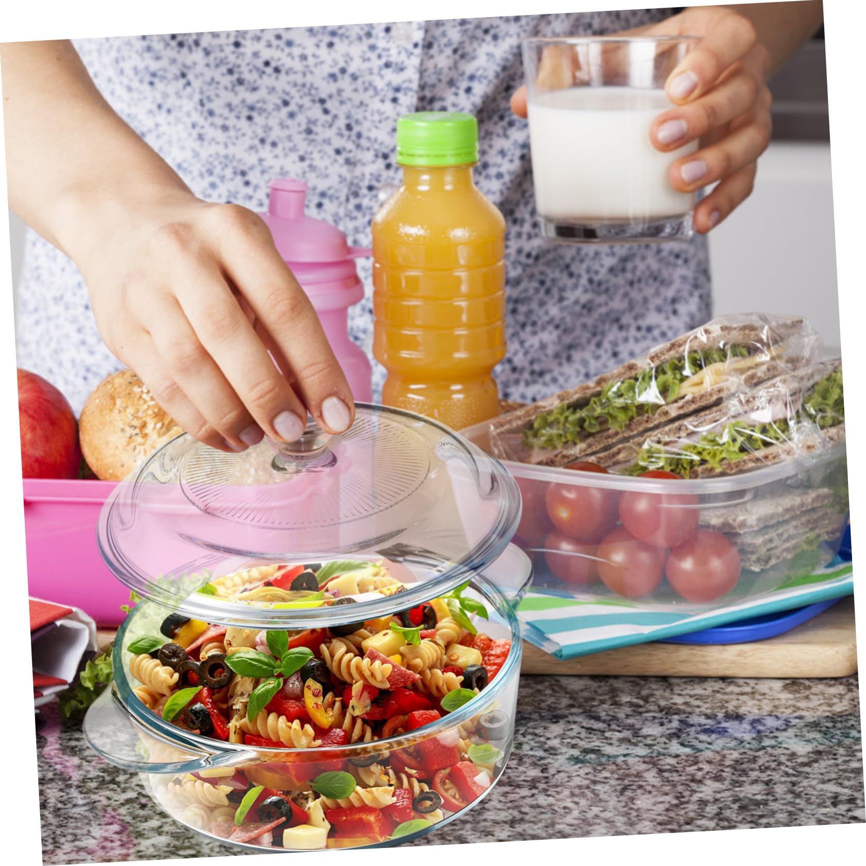 Cabilock Tazón de Vidrio Resistente al Calor con Tapa Transparente para Ensaladas y Frutas Cuenco Reutilizable para Fiestas y Cenas Familiares Diseño Moderno y Fácil Limpieza