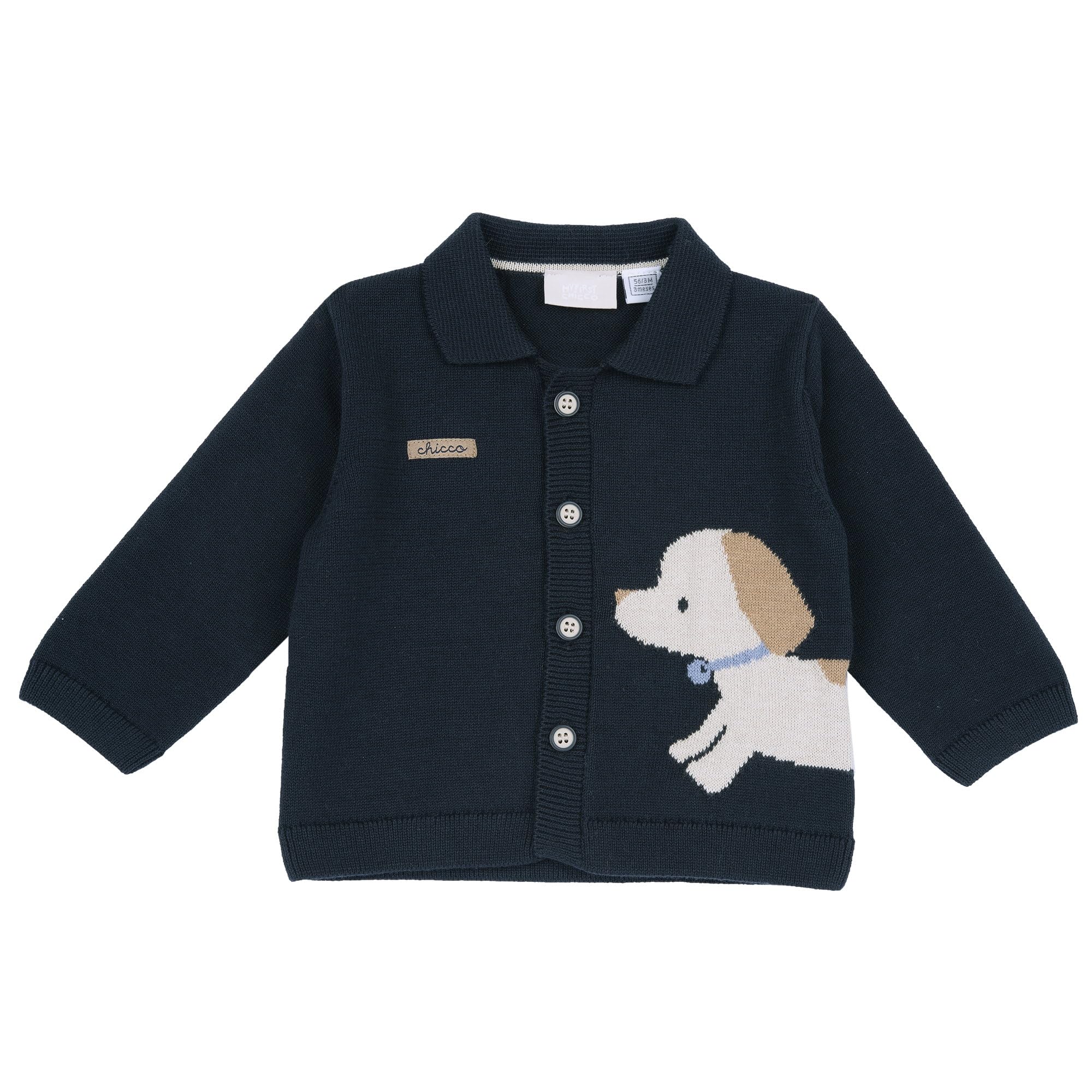 Chicco, Cardigan con cagnolino per neonato, Blu scuro, 3 mesi