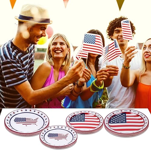 Miniatura 6 de WBCBEC 48 platos de papel de bandera estadounidense, suministros de fiesta de bandera patriótica, platos de papel para el día de los veteranos, día