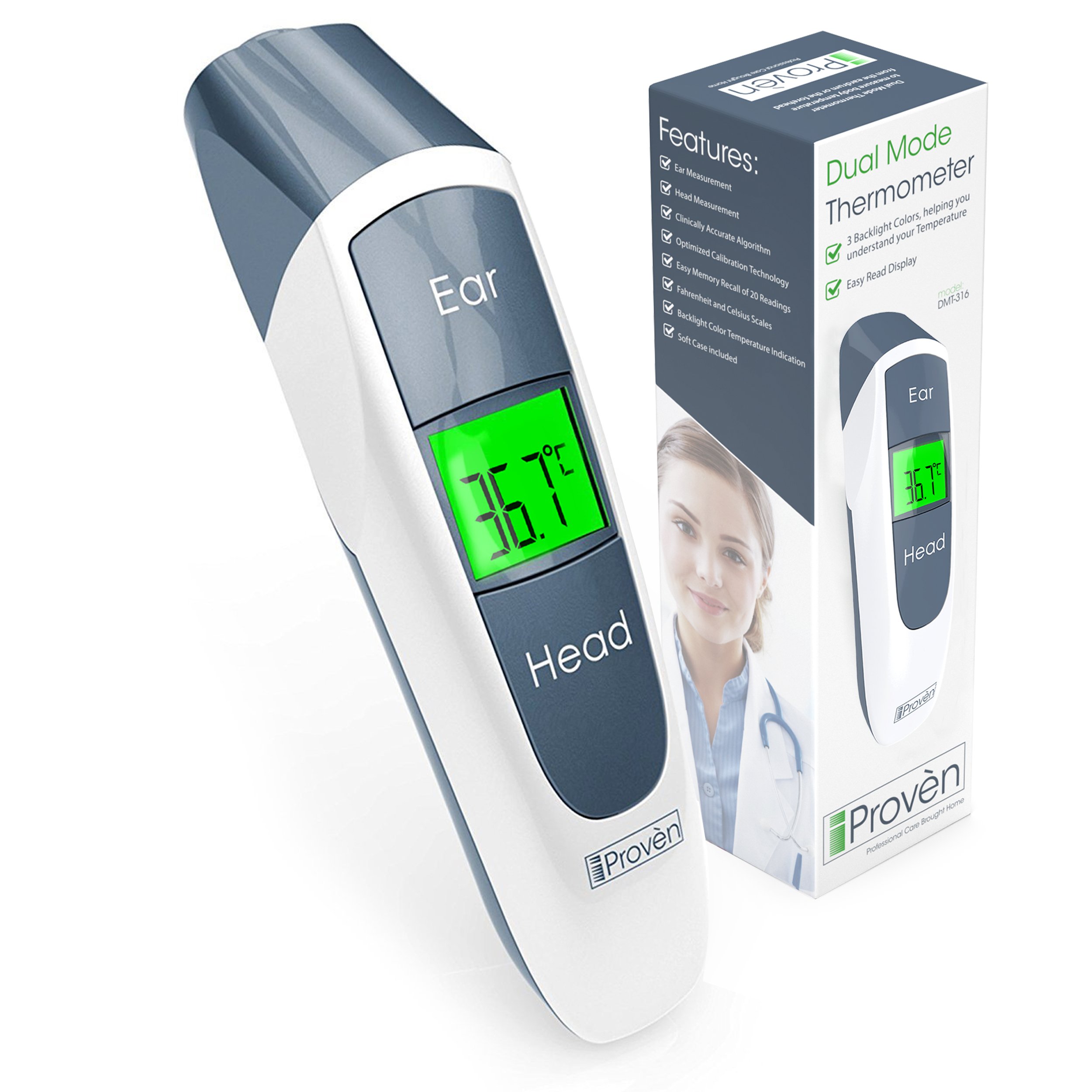 Iprovèn - Termometro per la misurazione della temperatura corporea, per orecchio e fronte, con febbre indicatore della febbre, certificazione CE, DMT-316