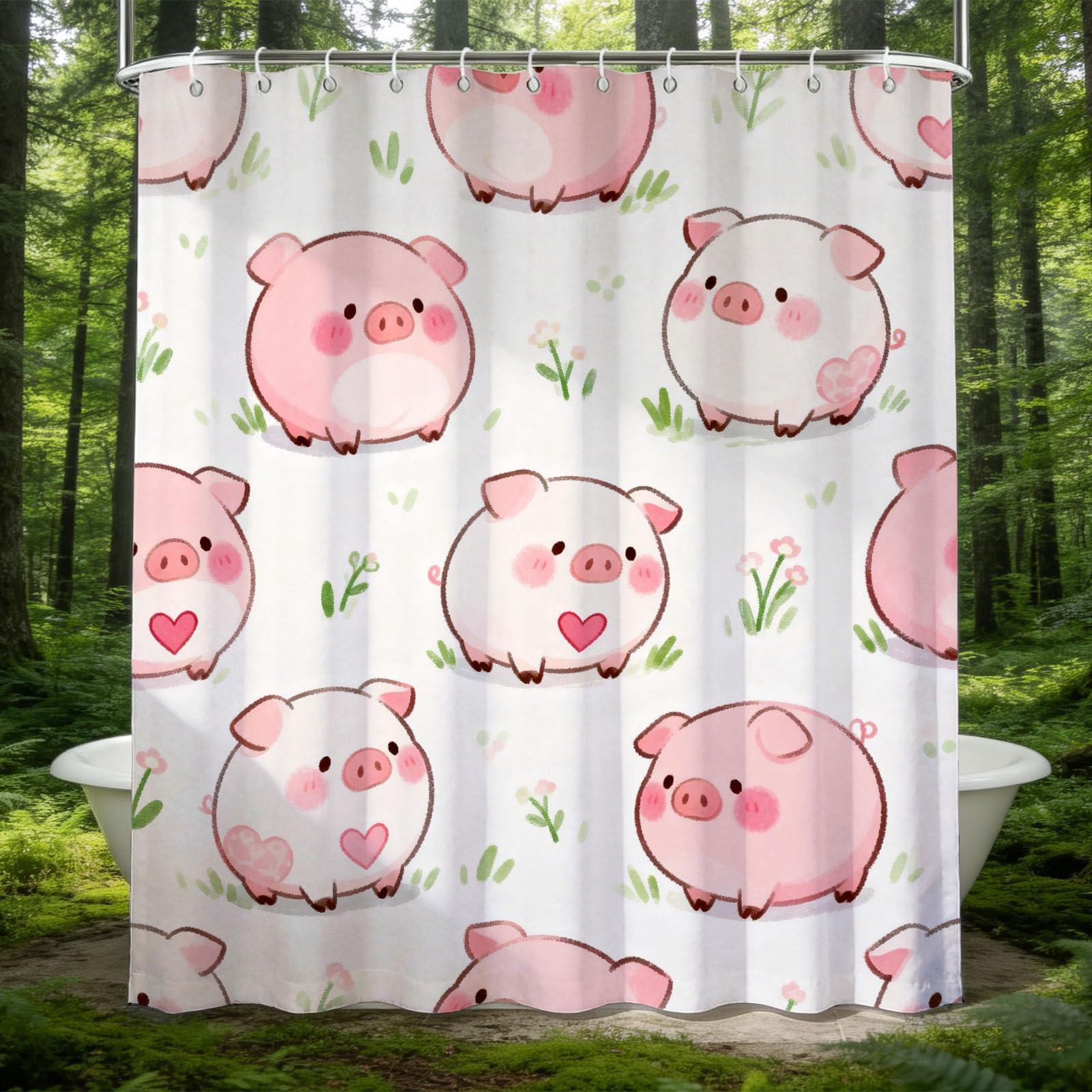 Hongduo 3D Pig Print Shower Curtain for Stalls Bathtubs Cute Animals Bathroom Decor Shower Curtain Set Polyester Fabric Waterproof 180x180cm/71X71 Inch with Hooks