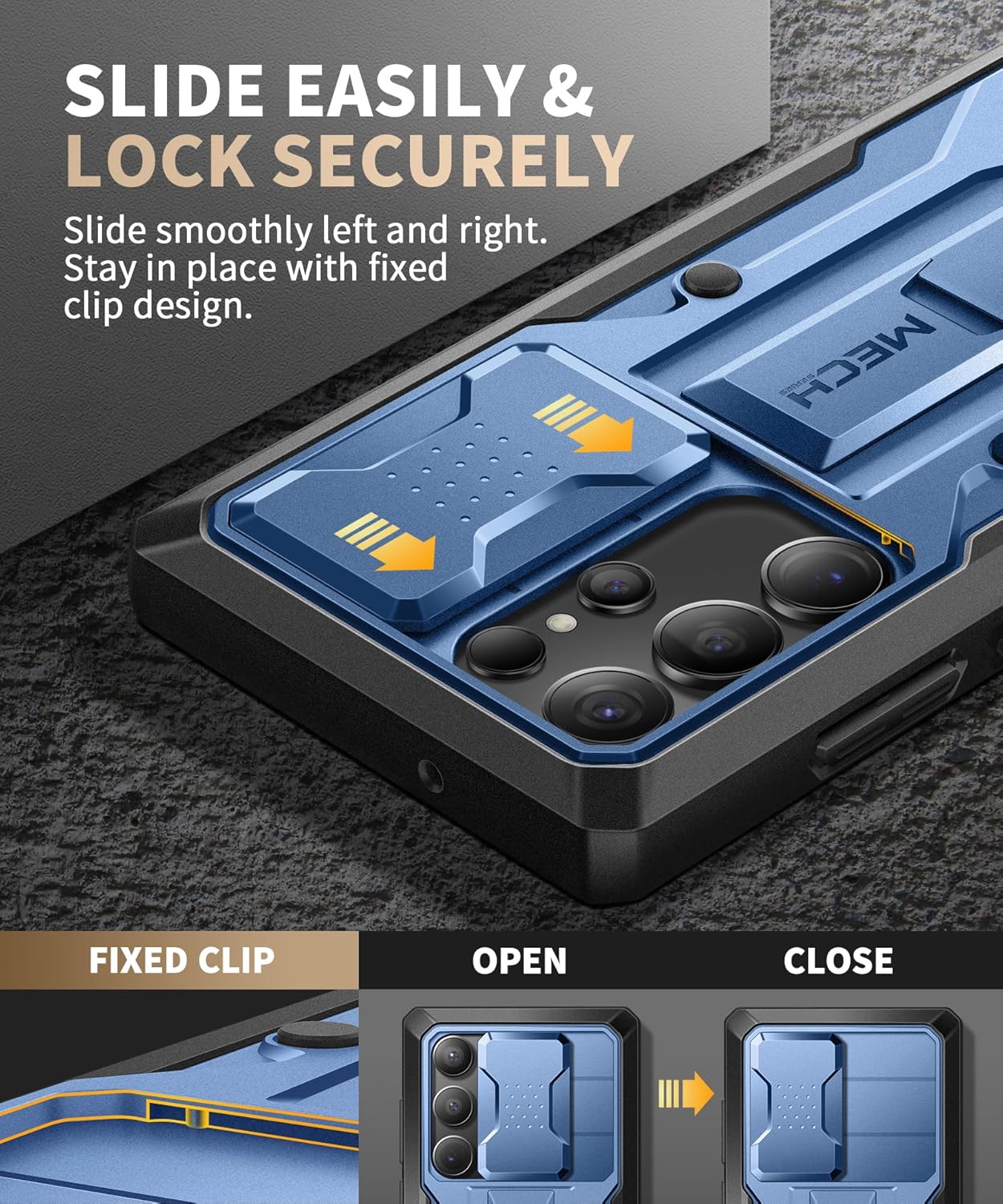 TONGATE for Samsung Galaxy S23 Ultra Case, [Built-in Slide Camera Cover & Screen Protector] [2 Front Frame]Military Grade Shockproof S23 Ultra Phone Case with Kickstand & Belt-Clip 6.8", Privacy Blue