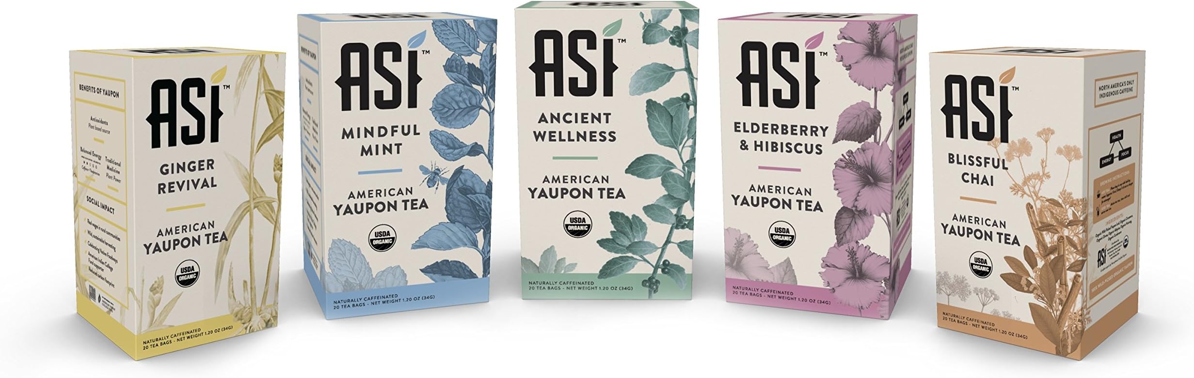 ASI Organic Yaupon Tea Box (80 Tea Bags) (Variety Pack - All 4 Blends)