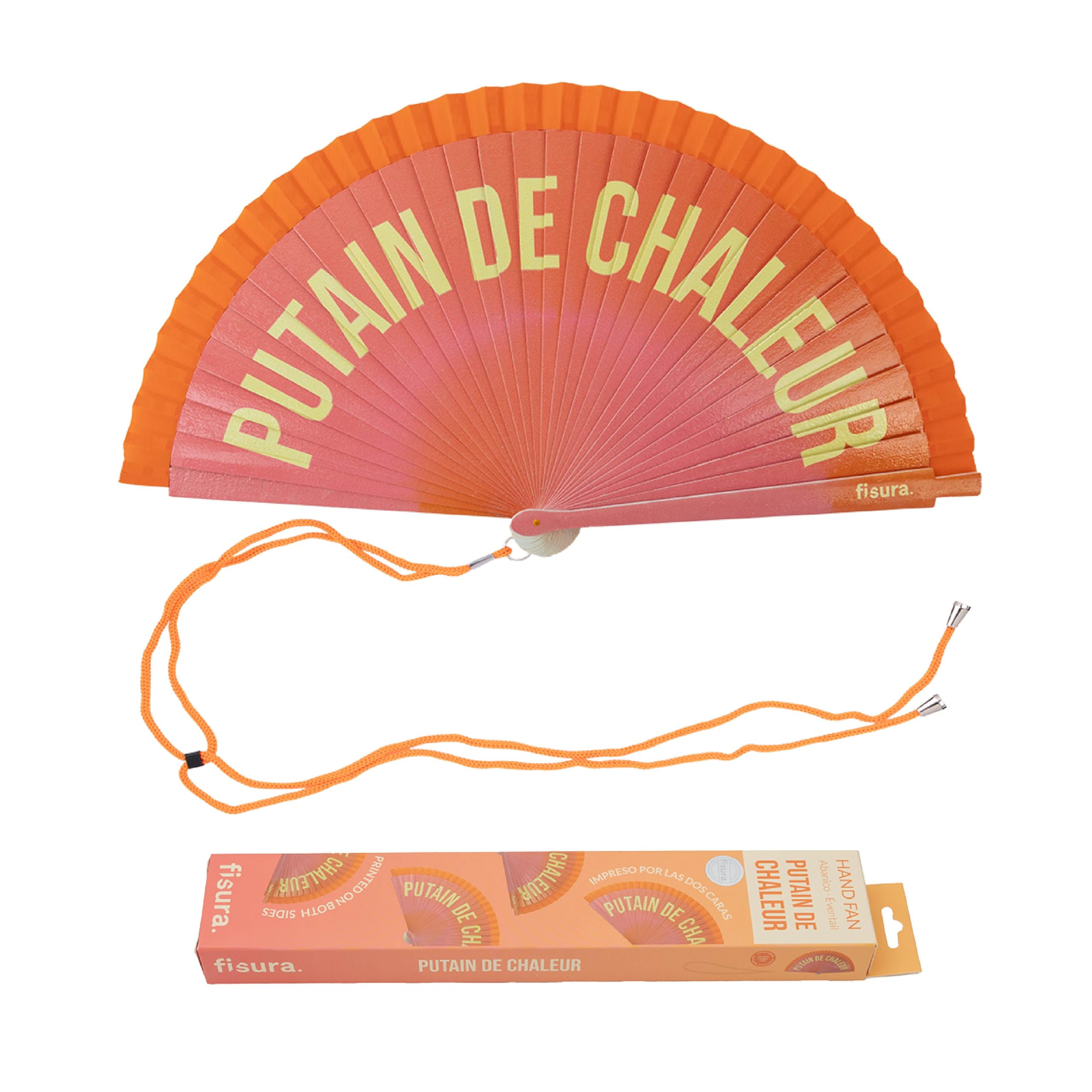 Fisura Original fan with message. Modern and colourful reversible wooden fan. Hand fan. Hanger included. Dimensions: 42.5 x 23 cm, Vest, Gradient, One size