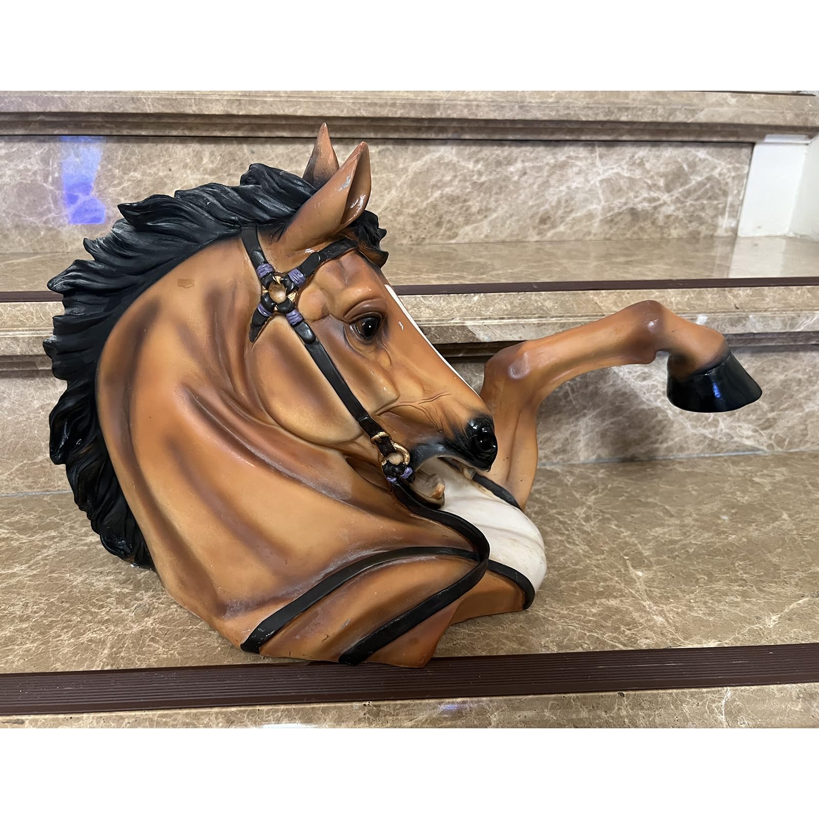 YXCQHZM Cabeza de caballo montada en la pared, busto de cabeza de caballo sintética, 57,9 cm de alto, resina rústica, taxidermia, decorativa, réplica de arte decorativo