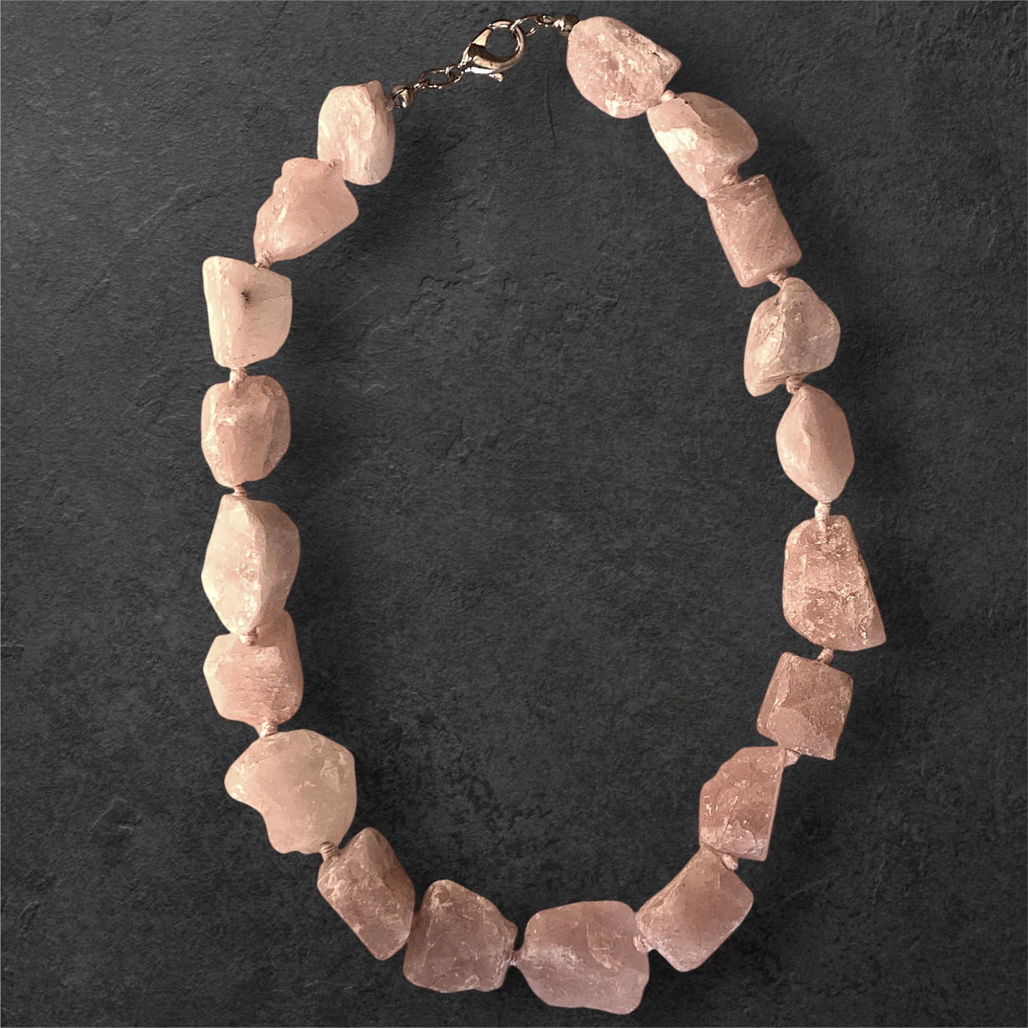 Collana Artigianale in Quarzo Rosa Pietra Naturale Gioiello Uomo Donna Arte Design D 25cm