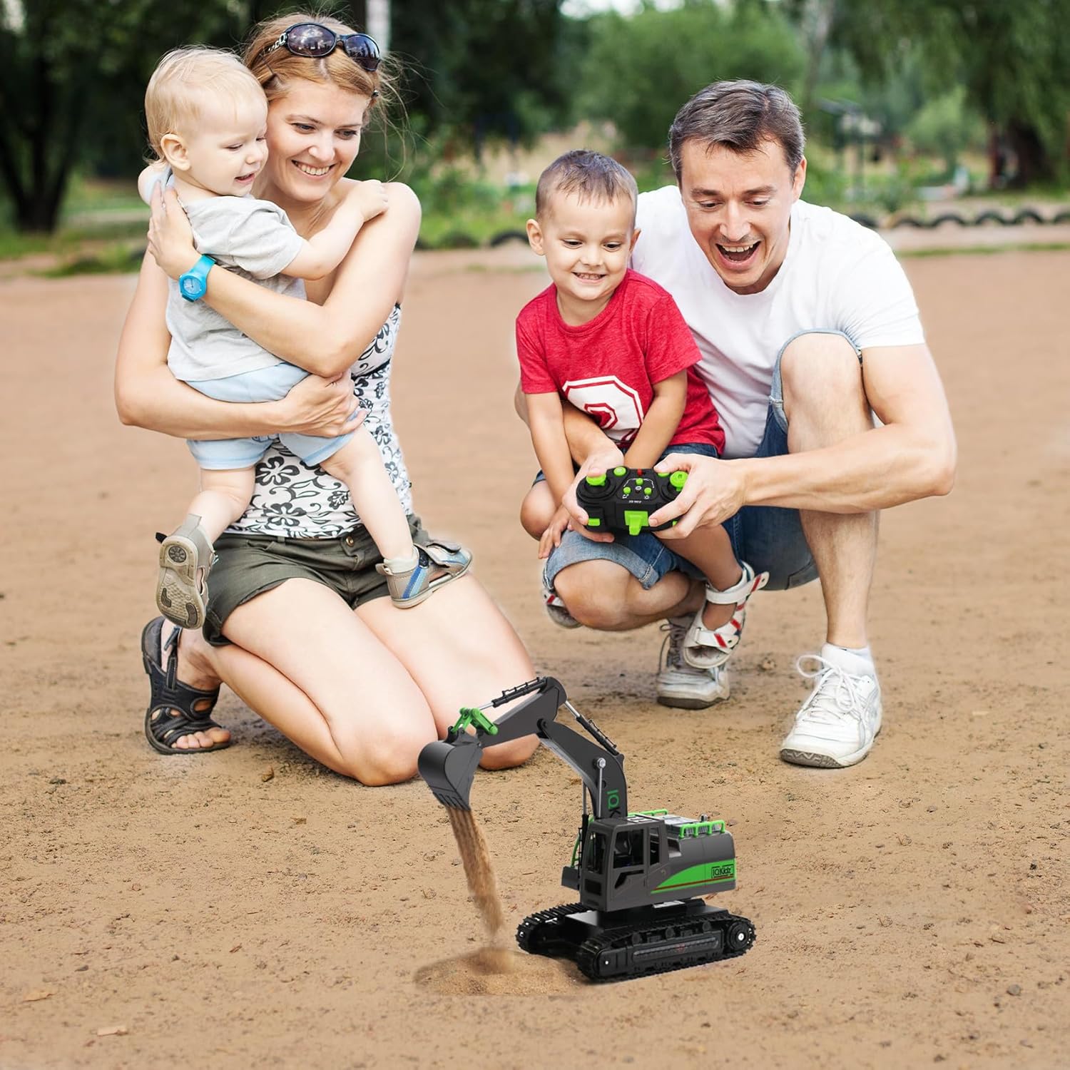 IQKidz Remote Control Excavator Toys for Boys 4-7 Yrs Old - Best Birthday Gift for Kids Age 3 5 8 9 10+, Metal Shovel Construction Vehicles with Light Sound, Rechargeable RC Tracked Digger