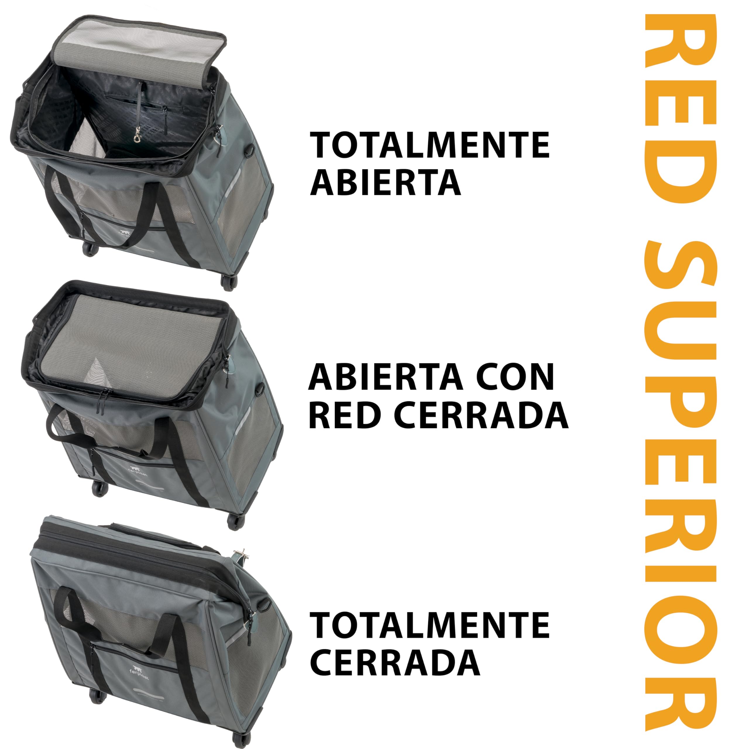 Ferplast Transportin Gato Voyager Trolley, Transportín Perro, Mochila para Gatos, Asa Extensible, Correas Ajustables, Apertura Amplia, Ruedas Desmontables, Máx. 15 kg, 46 x 26 x 48H cm, Gris