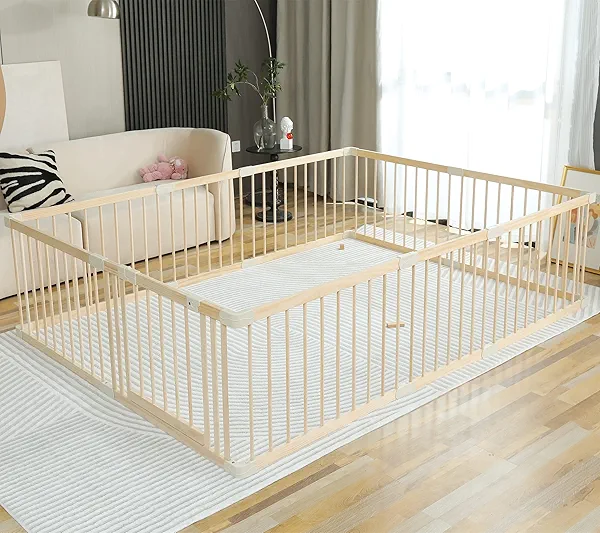 Baby Playpen Play Fence Gate Play Pen Wood Large,Playpens for Babies and Toddlers Kids Indoor,Baby Play Yards Gym