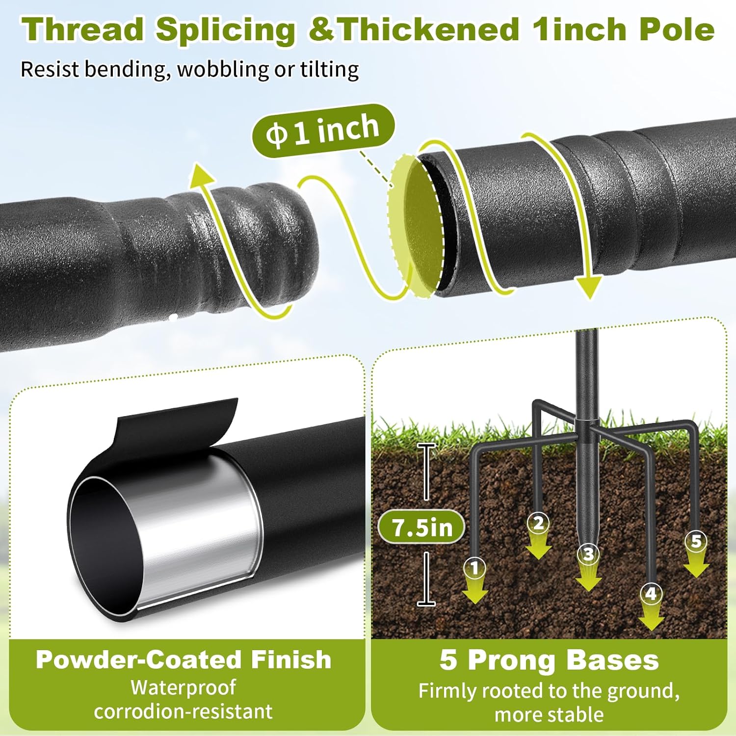 Bird Feeding Station, 88In Bird Feeder Pole Stand 4 Hook Heavy Duty Hummingbird Feeder Hanger Shepherds Hook for Outdoor, with Birds Bath and Mesh Tray, Black 1 Pack