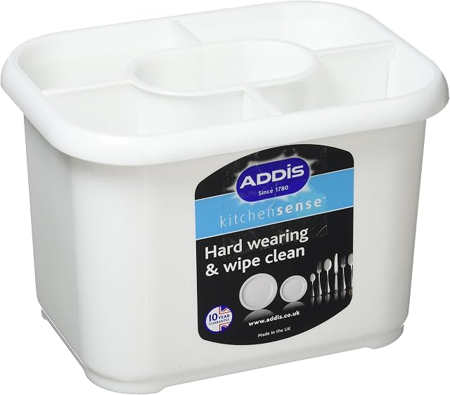 Addis 517615 Plastic Cutlery Drainer Holder White, 14 x 18 x 12.5 cm