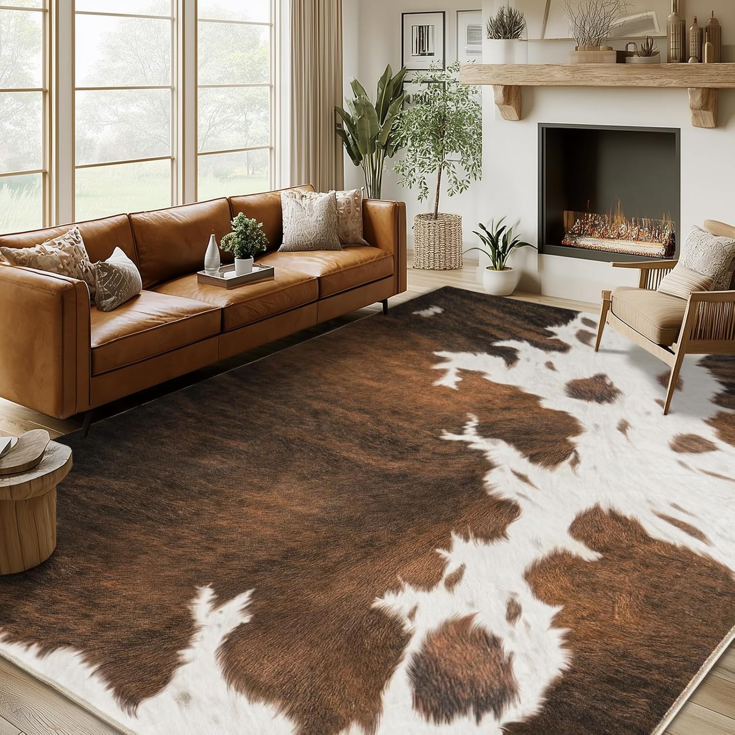 Cowhide Rug Area Rugs for Living Room, 6x9 Cow Print Rug Machine Washable for Bedroom Dining Room Western Home Decor Non-Slip Low Pile Indoor Floor Carpet - Image 3