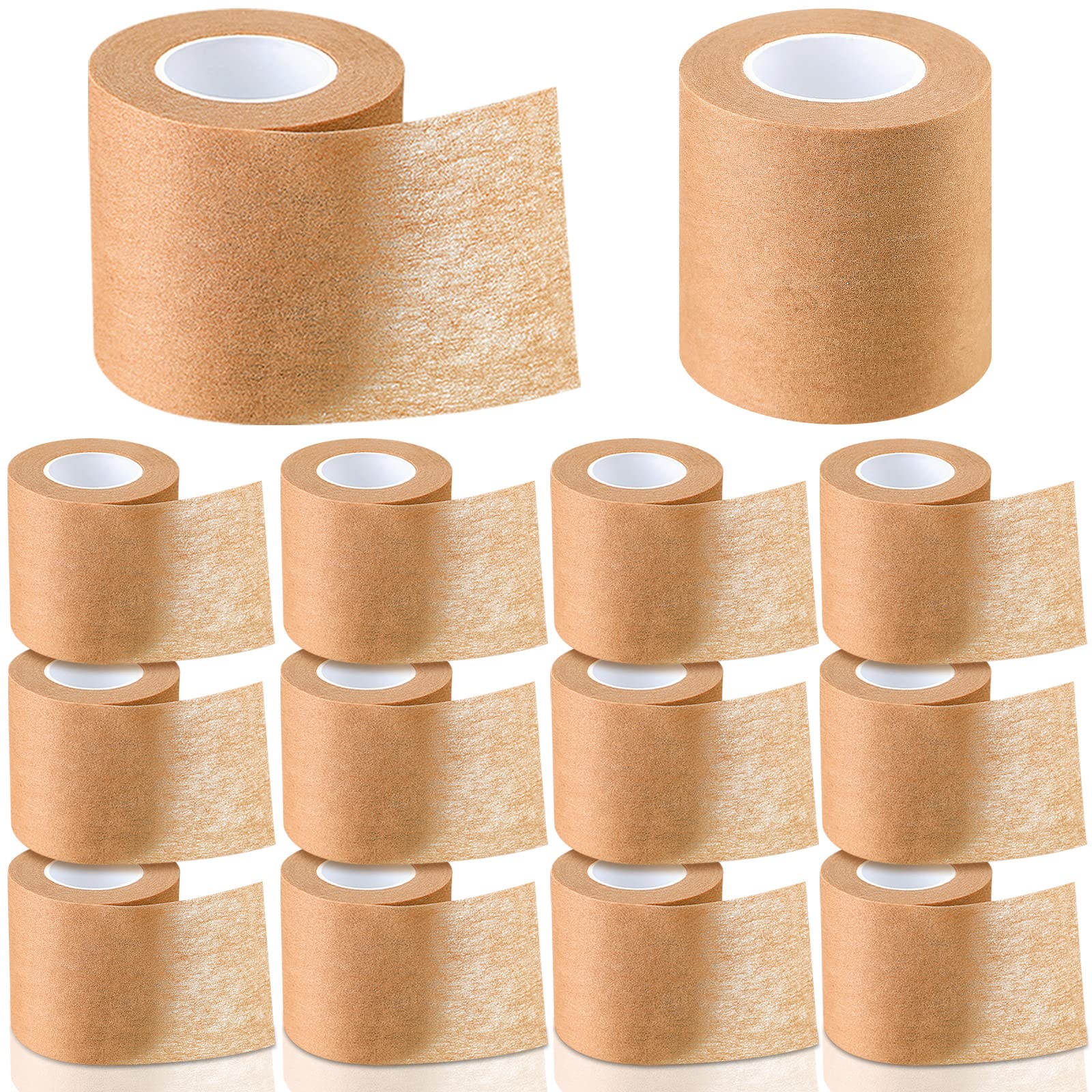 Threlaco 12 Rolls Micropore Tan Tape Skin Tape Adhesive Tape Non Woven Paper Tape for Household Supplies (2 Inch x 10 Yards)
