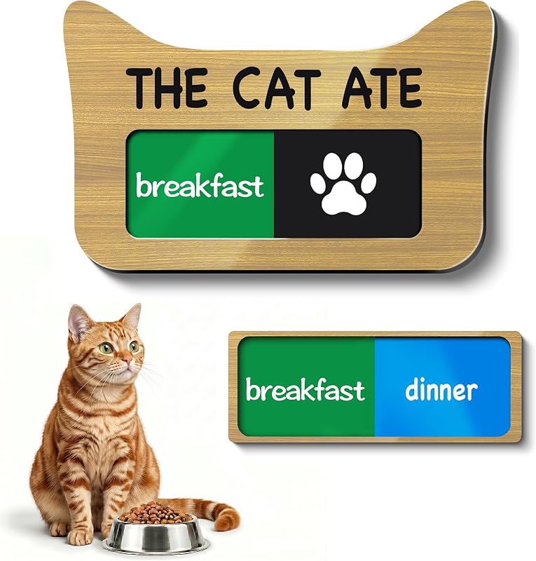 Quadro Lembrete de Alimentação para Gatos EliteSign com Ímã e Controle Deslizante em Madeira de Faia – 11,94 x 7,62 cm