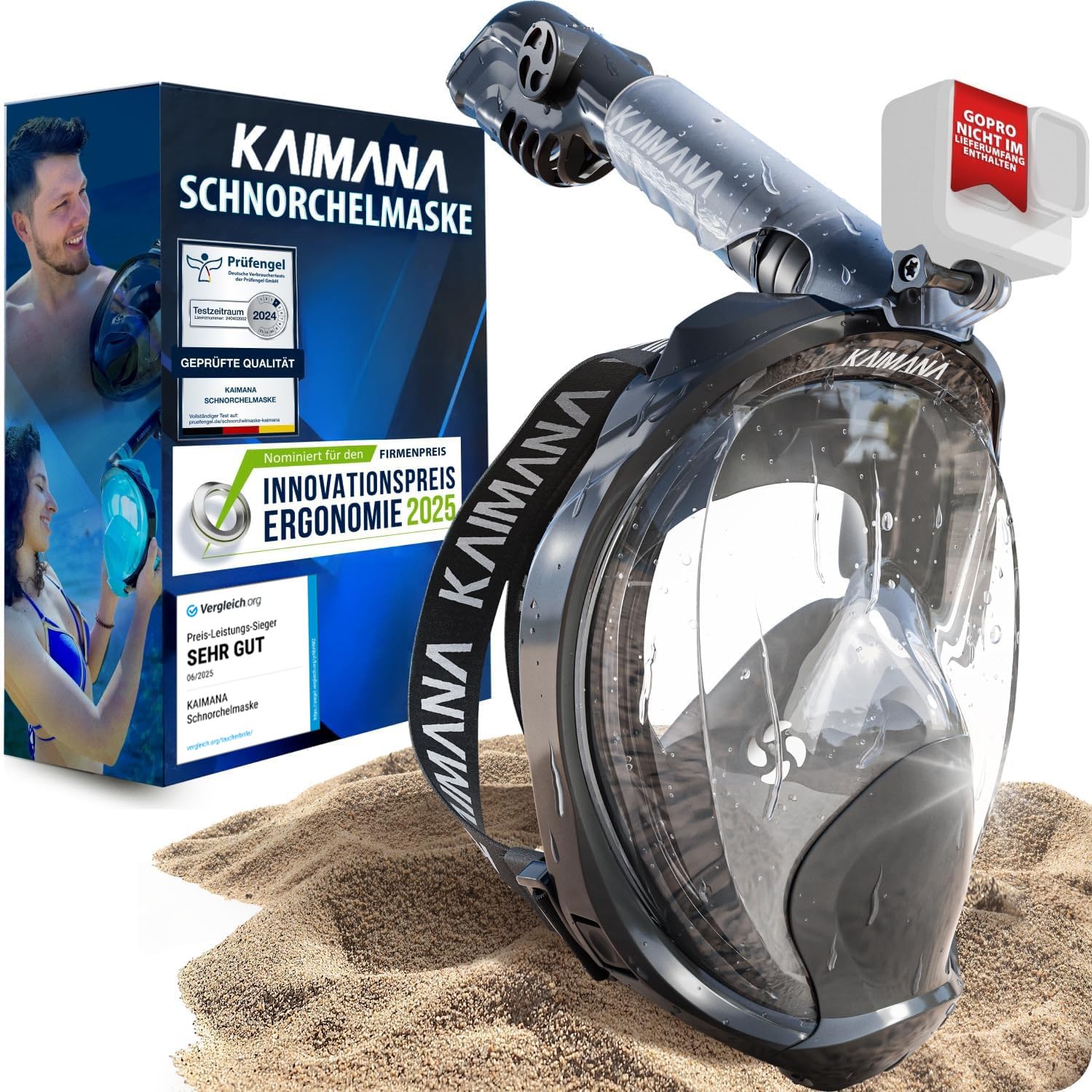 Die Preisgekrönte KAIMANA® Schnorchelmaske für Erwachsene & Kinder - absolut CO2 sicher - inkl. Tragetasche - Tauchermaske Erwachsene - Vollgesichtsmaske Tauchmaske