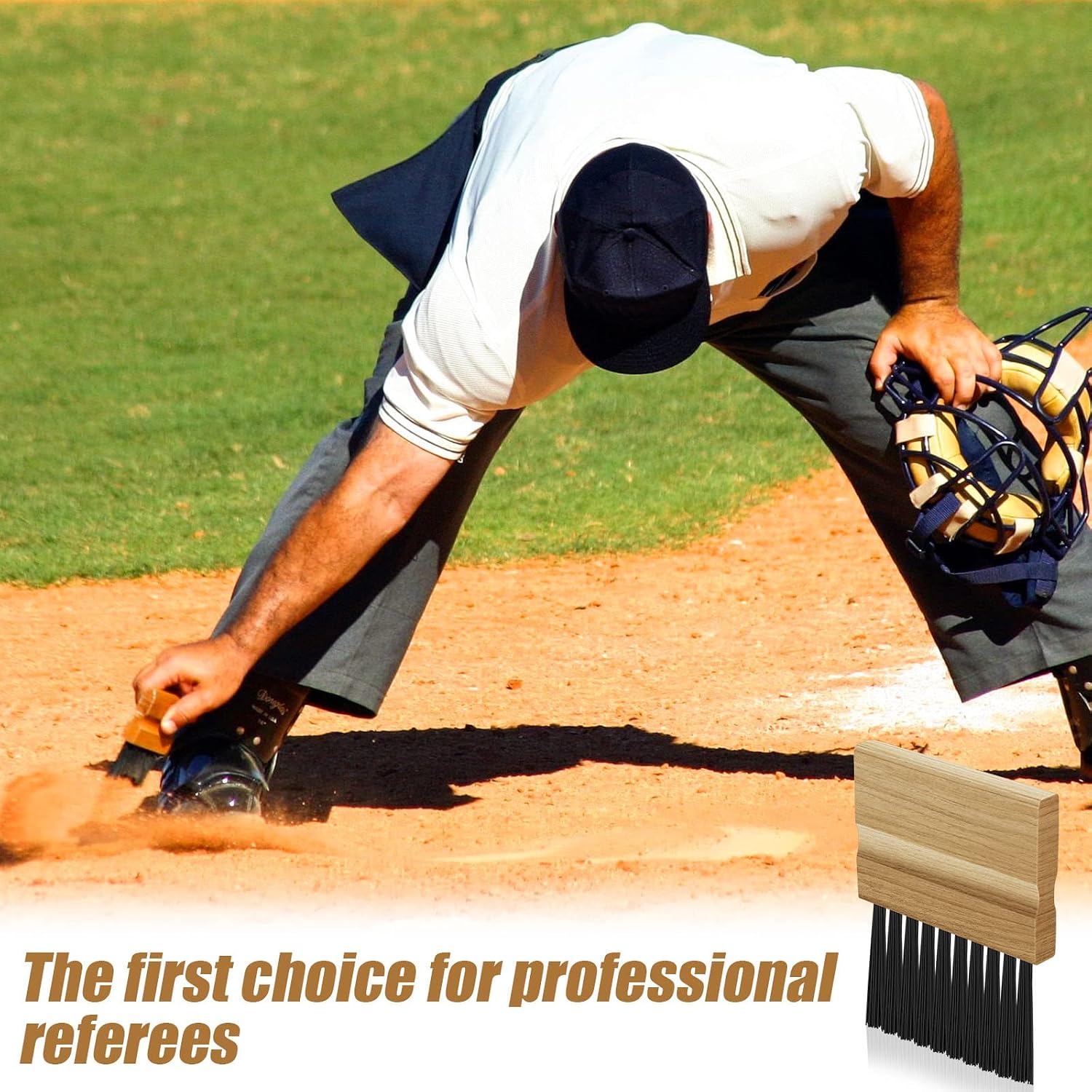 Suclain 3 Pieces Umpire Brush with Wood Handle Softball Baseball Home Plate Brush for Umpire Equipment Kit, Black 4.33 x 3.15 x 0.39 Inches