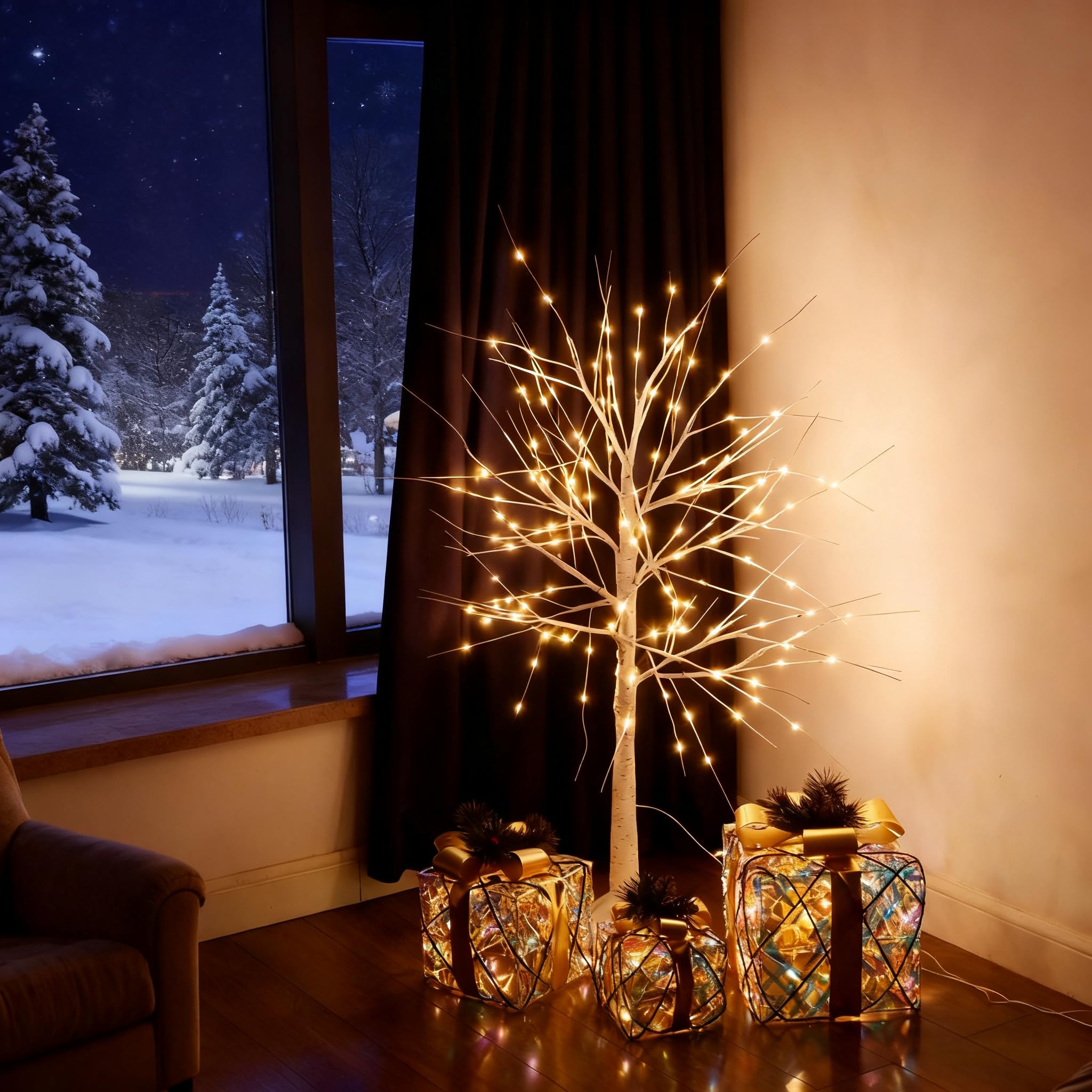 CCLIFE Albero Luminoso da Interno Led Esterno Albero Fatato Lampada Natale,Lampada Albero di Betulla Bianca,Bianco Caldo,IP44,120 cm,150 LED,CushHom