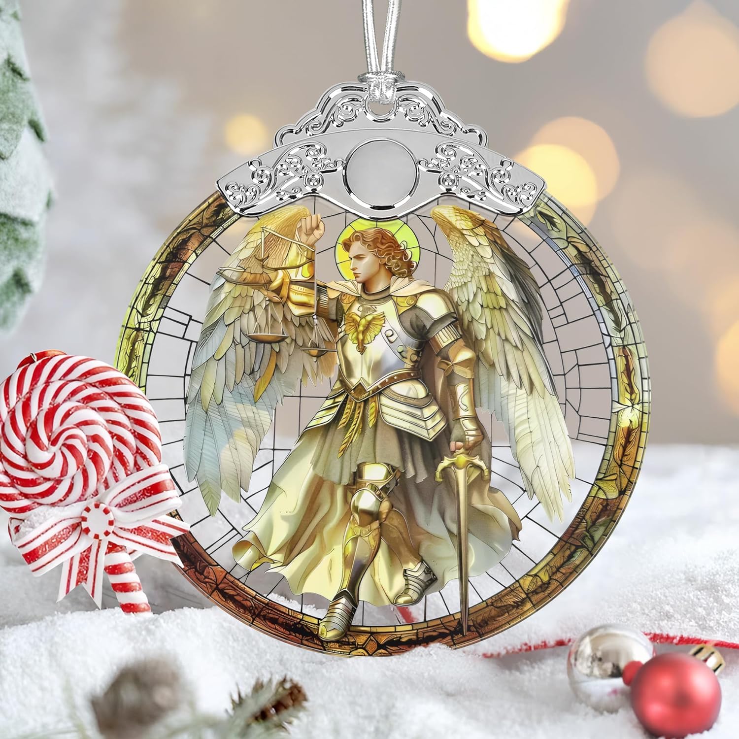 Christmas Ornaments, 3" Stained Glass Christmas Decor, Archangel Michael Ornaments for Christmas Tree, Christmas Tree Decorations, Gifts for Men, Perfect for Holiday Party, Window, Tree, Home Decor - Image 4