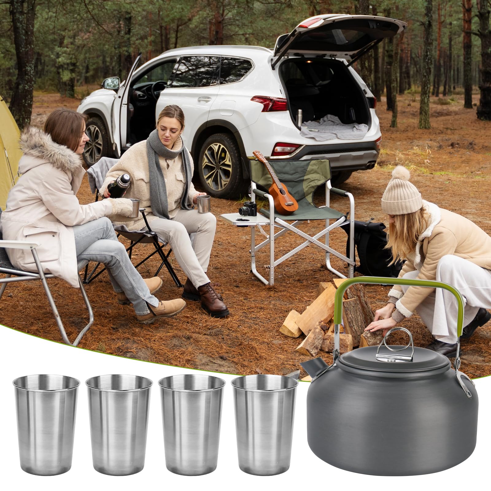 Bollitore da campeggio, 0,8 l, ultraleggero, in alluminio, portatile, con borsa per il trasporto, tazza per picnic, escursionismo