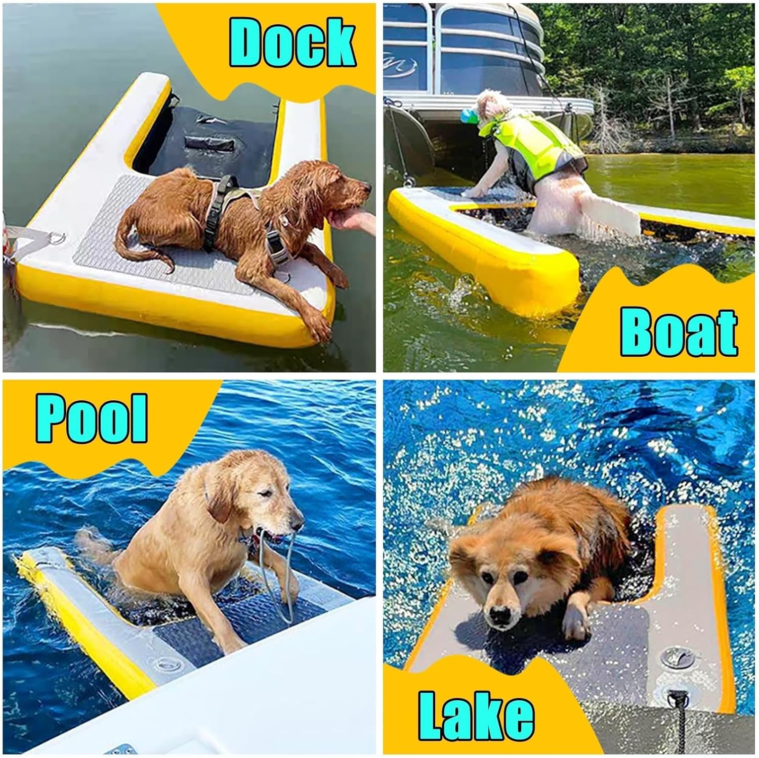 Lightweight & Portable Dog Ramp for Pontoon Boat in Water, Dog Water Platform with Pump/Rope/Repair Kit, Anti-Slip Dog Ramp Ladder/Large Dogs-Inflatable Stairs(Green)