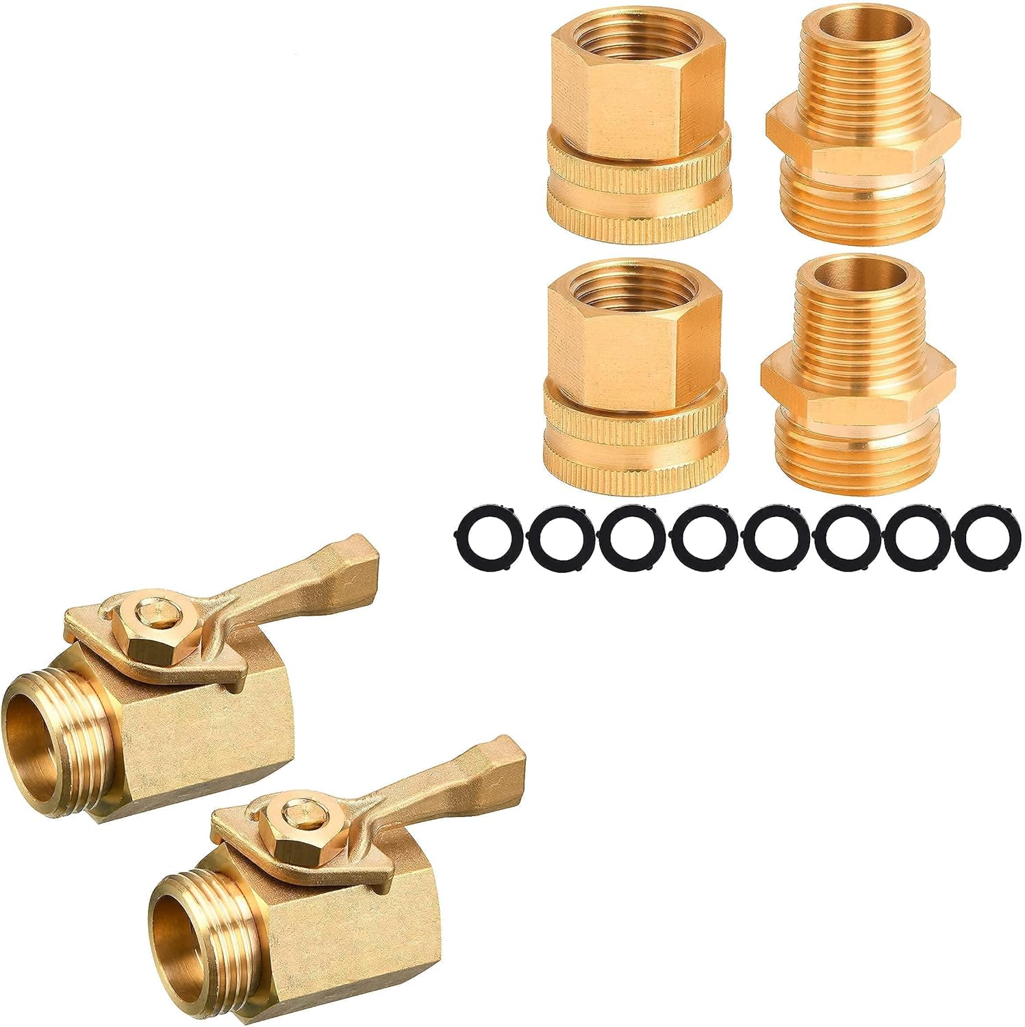 M MINGLE Heavy Duty Brass Garden Hose Shut Off Valve, Garden Hose Adapter, with Extra 10 Washers