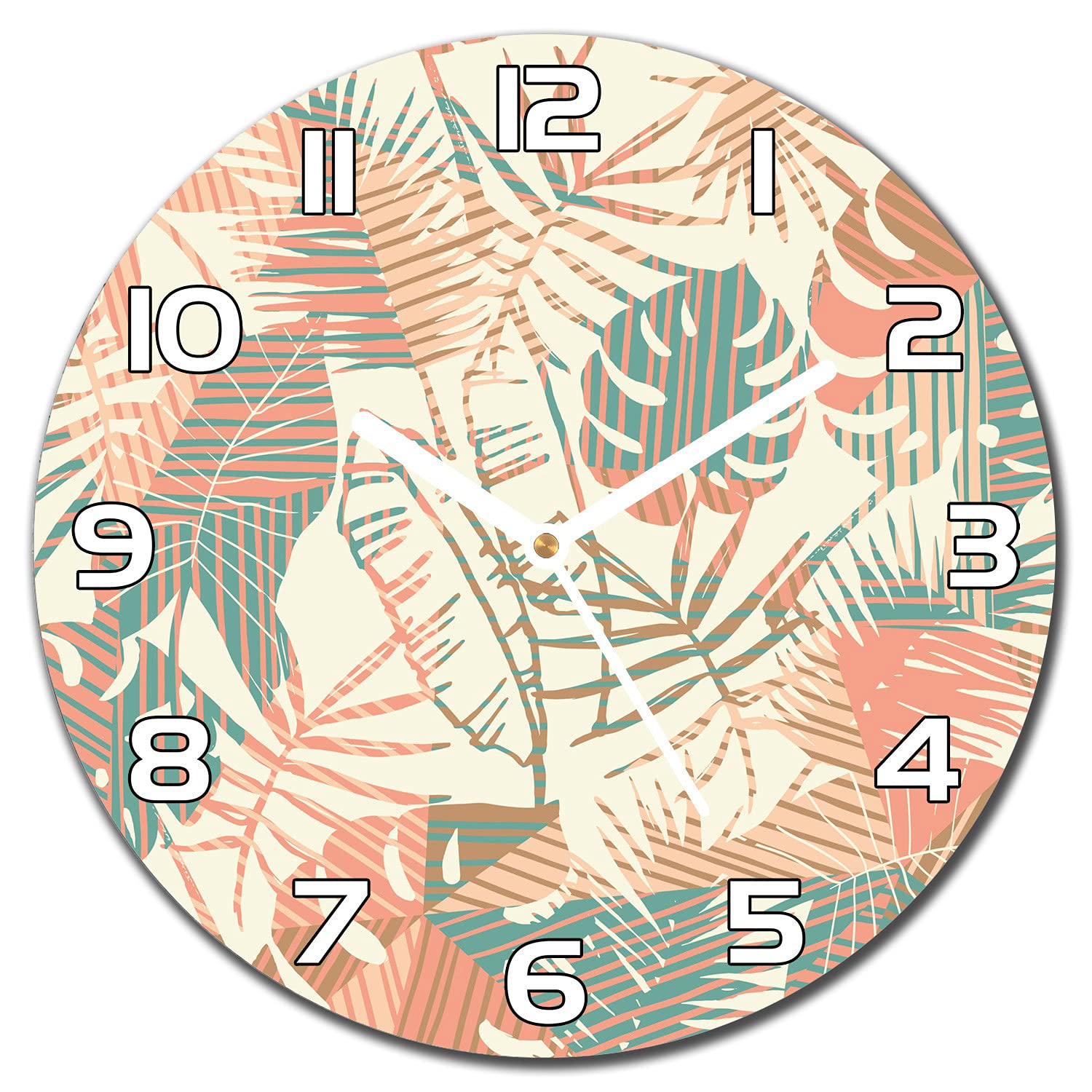 Horloge en verre 30 cm fleurs beigeflorale avec des aiguilles blanches