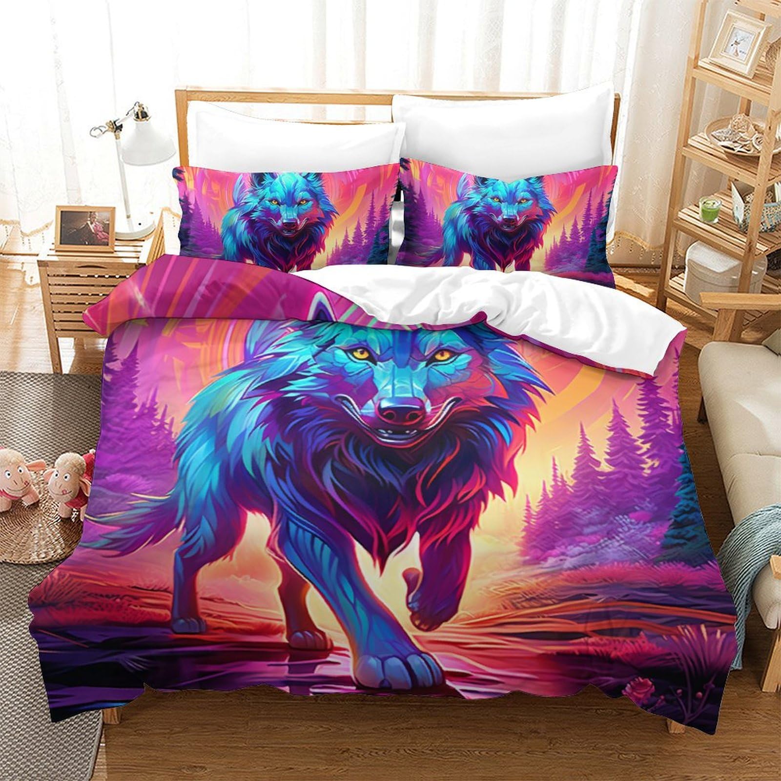 Parure de lit loup avec housse de couette 220x240 pour lit 2 personnes