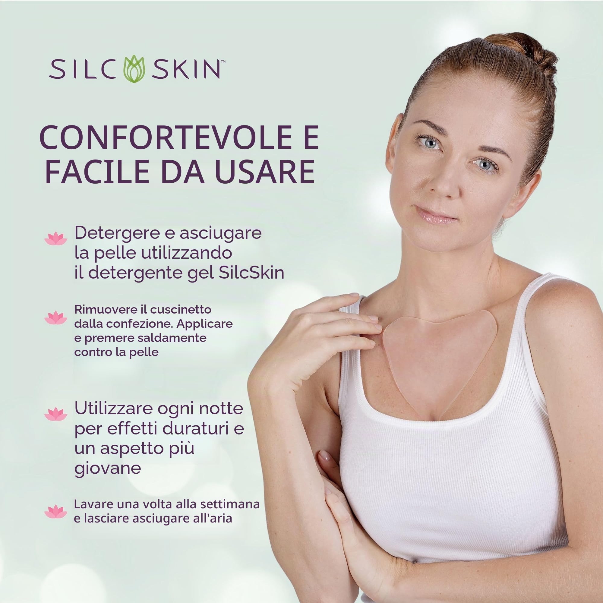 Silcskin® decolleté Pad – Il n° 1 cuscinetto in silicone antirughe dagli Stati Uniti – autoadesivo e riutilizzabile a lungo