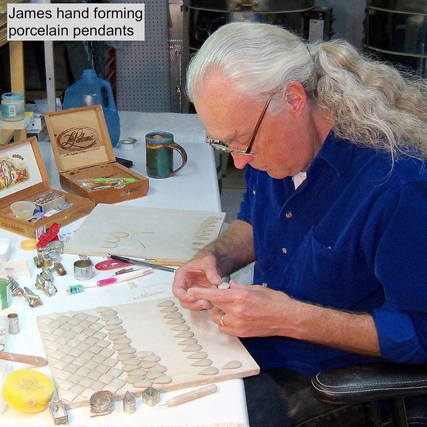 Handcrafted Porcelain Pendant with Crystal Accent, Blue Swirls on White, Unique Jewelry Gift for Women - Image 8