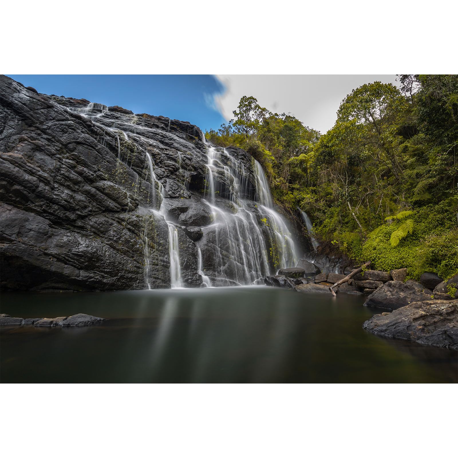Waterfall Aquarium Background Jungle Rainforest Natural Landscape Terrarium Background Tranquil Lake with Blue Sky Fish Tank Background Falls Aquarium Backdrop Wallpaper Poster Vinyl 72x16in