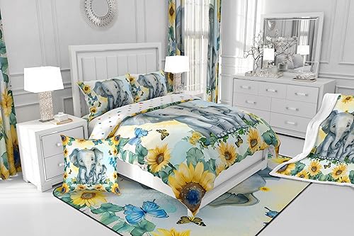 Miniatura 7 de Erosebridal Juego de edredón de elefante gris, decoración de habitación kawaii, dibujos animados, animales del bosque, juego de ropa de cama