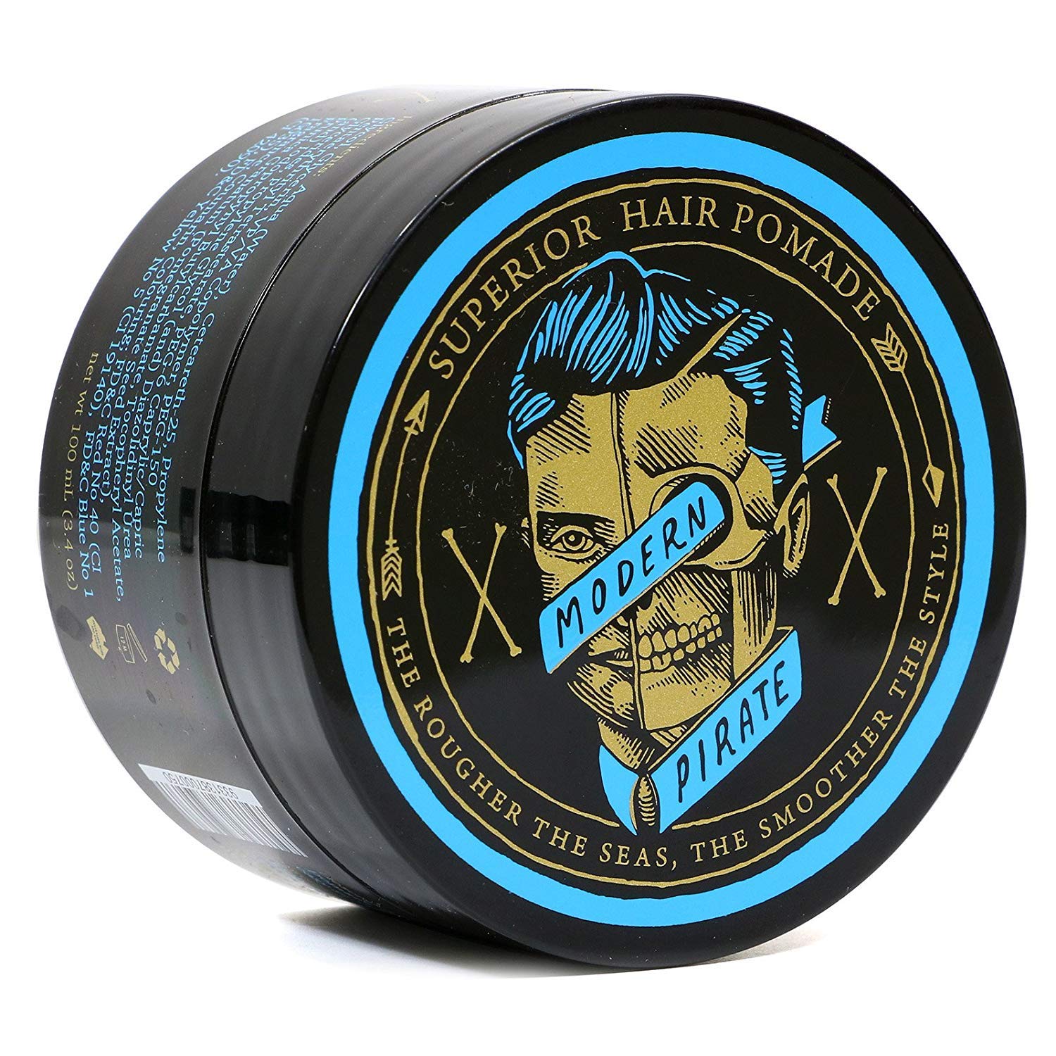 Modern Pirate Superior Hair Pomade 3.4 oz - Medium Strong Hold & Medium Shine - Water Soluble & Naturally Enhanced