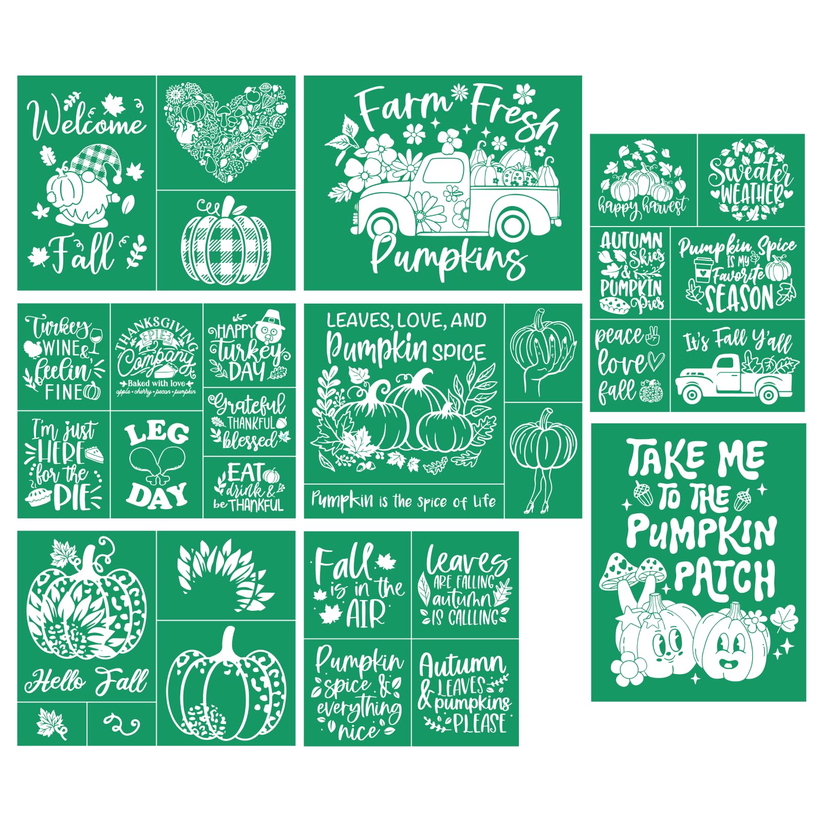 DGAGA 8PCS Fall Silk Screen Stencils Reusable Self Adhesive Chalk Mesh Stencils Autumn Silkscreen Transfers for Painting on Wood,Craft,DIY Farmhouse Signs Screenprinting Starter Kit for Chalk Paste