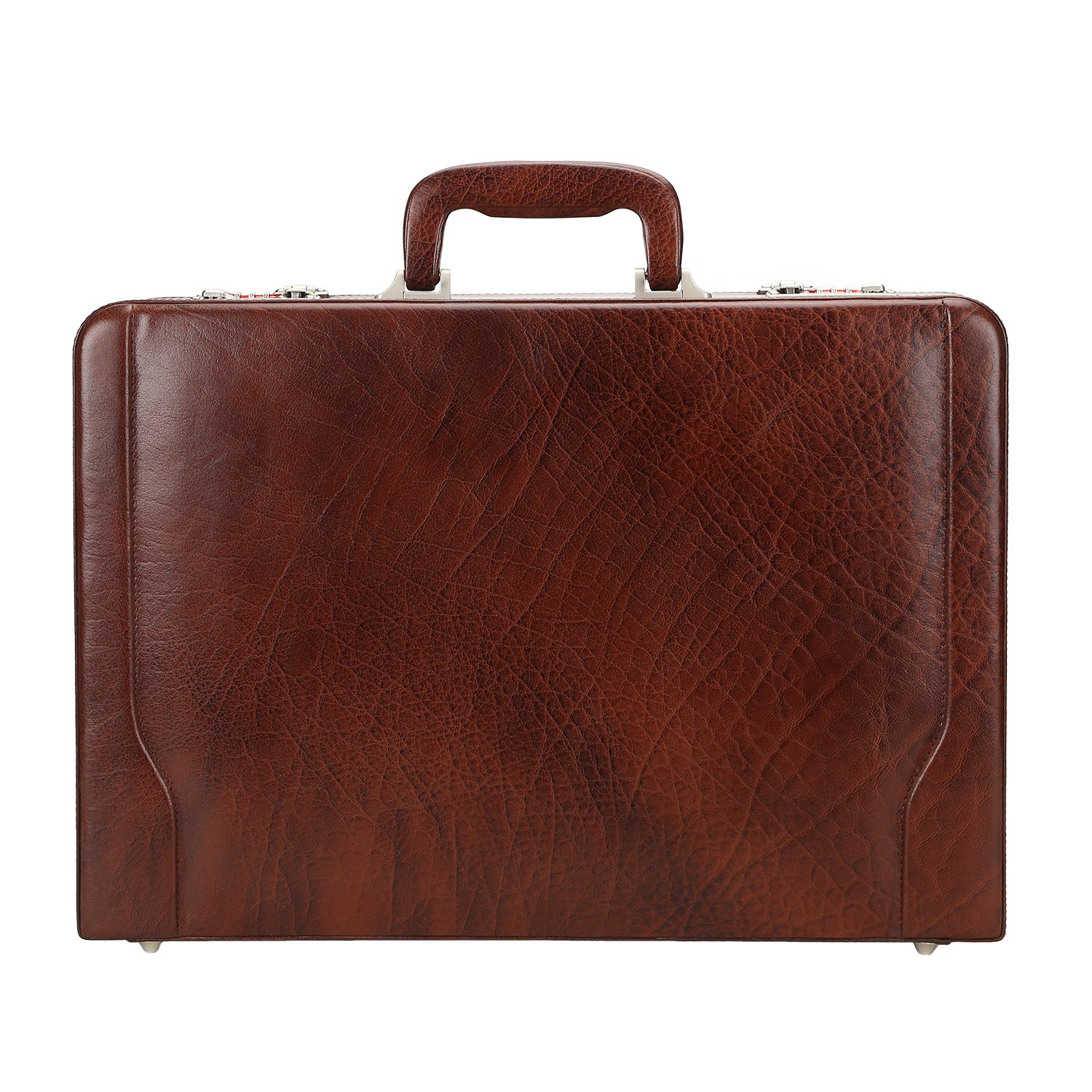 Chocolate Leather Expandable Attache Brief Case Hard Sided with Combination Locks-image-46
