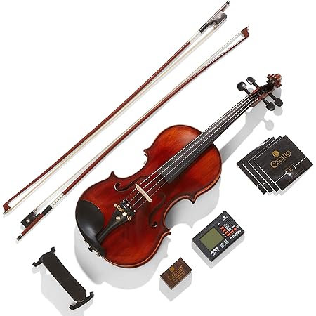 Mendini By Cecilio Violin - MV500+92D - Size 4/4 (Full Size), Black Solid Wood - Flamed, 1-Piece Violins w/Case, Tuner, Shoulder Rest, Bow, Rosin, Bridge & Strings - Adult, Kids