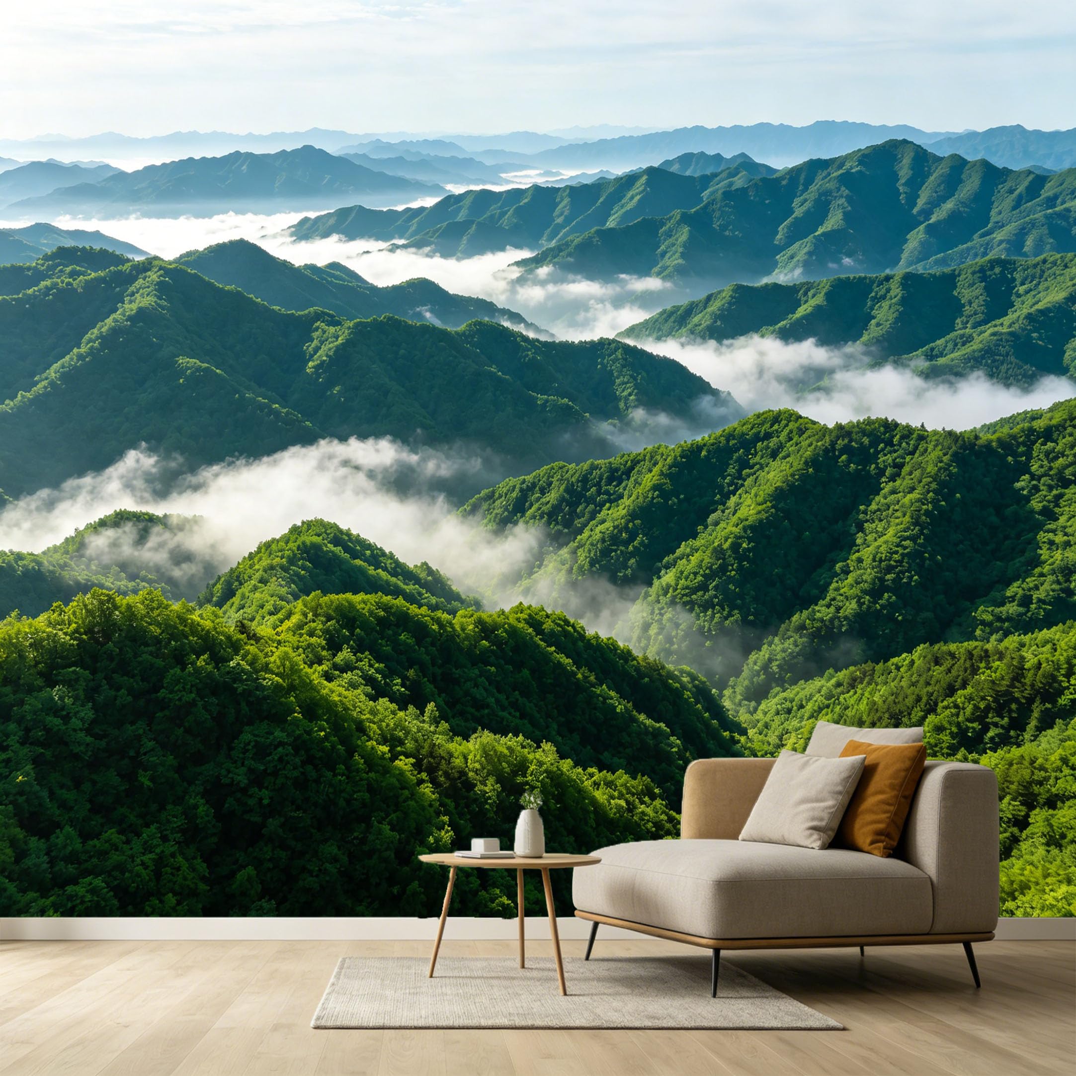 Custom Size Wall Murals Misty Mountain Landscape Forest Peaks Foggy Valley Natural Scenery SelfAdhesive Wall Fabric Removable Large Wallpaper for Photo Living Room