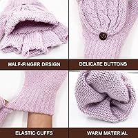 Vista 78 de Beurlike Guantes de invierno para mujer, de lana cálida, a prueba de viento, convertibles, sin dedos Negro